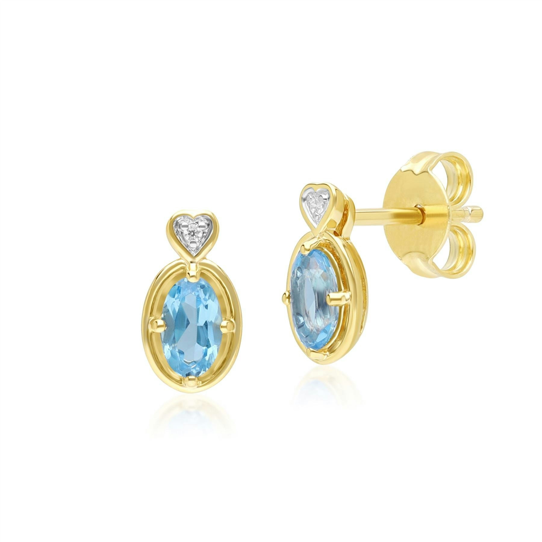 Gemondo Yellow/Gold Classic Oval Topaz & Diamond Heart Stud Earrings In 9Ct