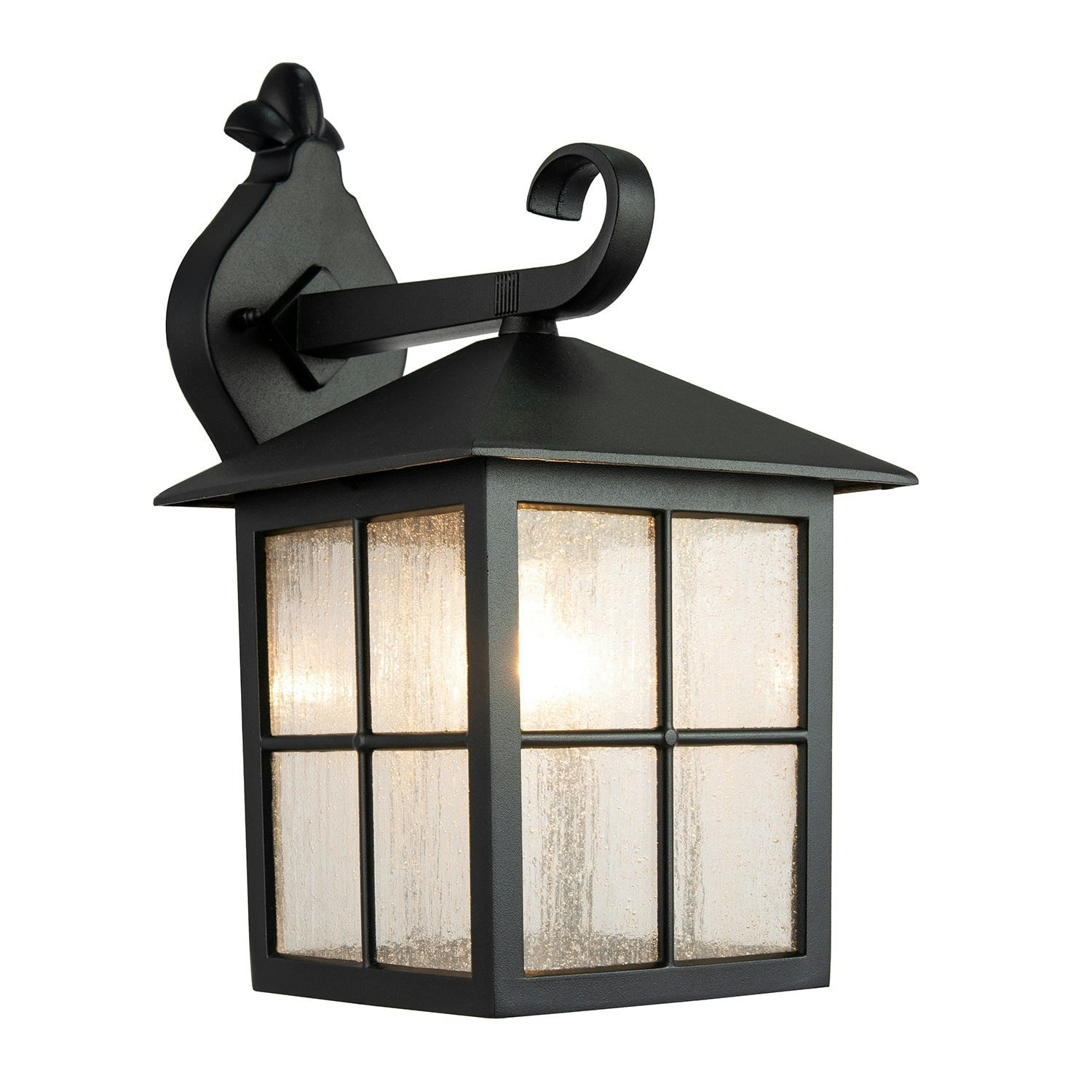 Happy Homewares Classic Matte Black Die-Cast Aluminium Metal Exterior Lantern Wall Lighting Fitting IP44 Rated | 1 x 11w E27 | 34cm Height - Image 3