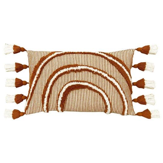 Rackhams Red Rainbow Tufted Tassel Cushion Cover - Brick - One Size - Brick - 100% Cotton