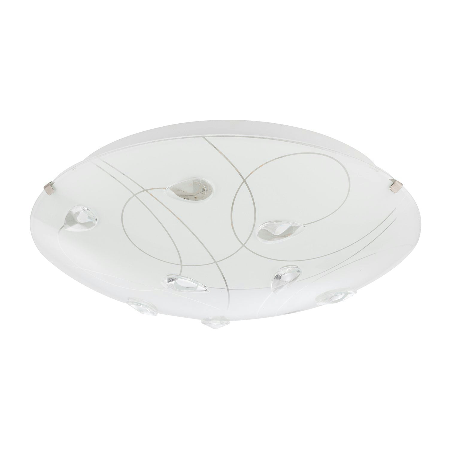Happy Homewares White/Light Traditional Classic Opal Glass Flush Ceiling With Crystal Drops