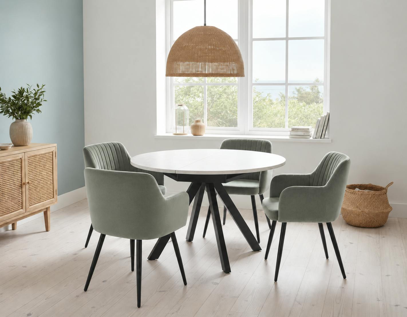 Rackhams Gray Harley Extendable Dining Table With 4 Charlotte Velvet Chairs