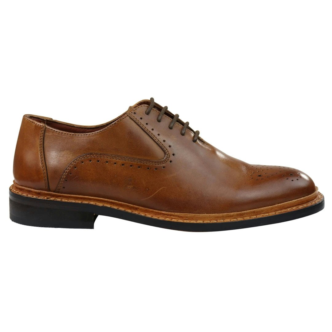 House Of Cavani Men's Brown/Black Brogue Oxford Shoes Tan Laced Leather Goodyear Welted - Tan - Uk 8