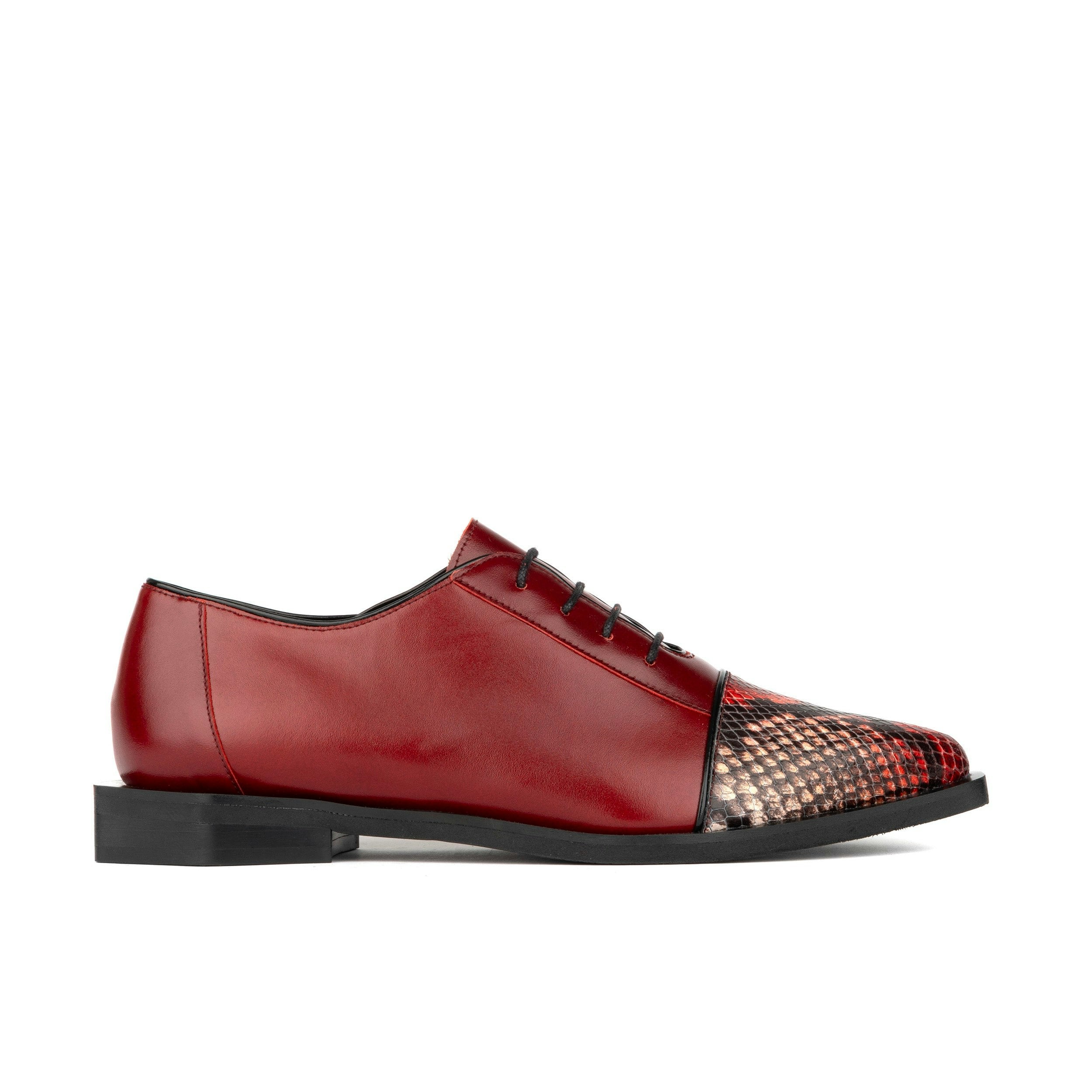 Embassy London Women's Red Sloan - Leather Oxford With Snakeskin Toe - Uk 4 / Eu 37 / Us 6