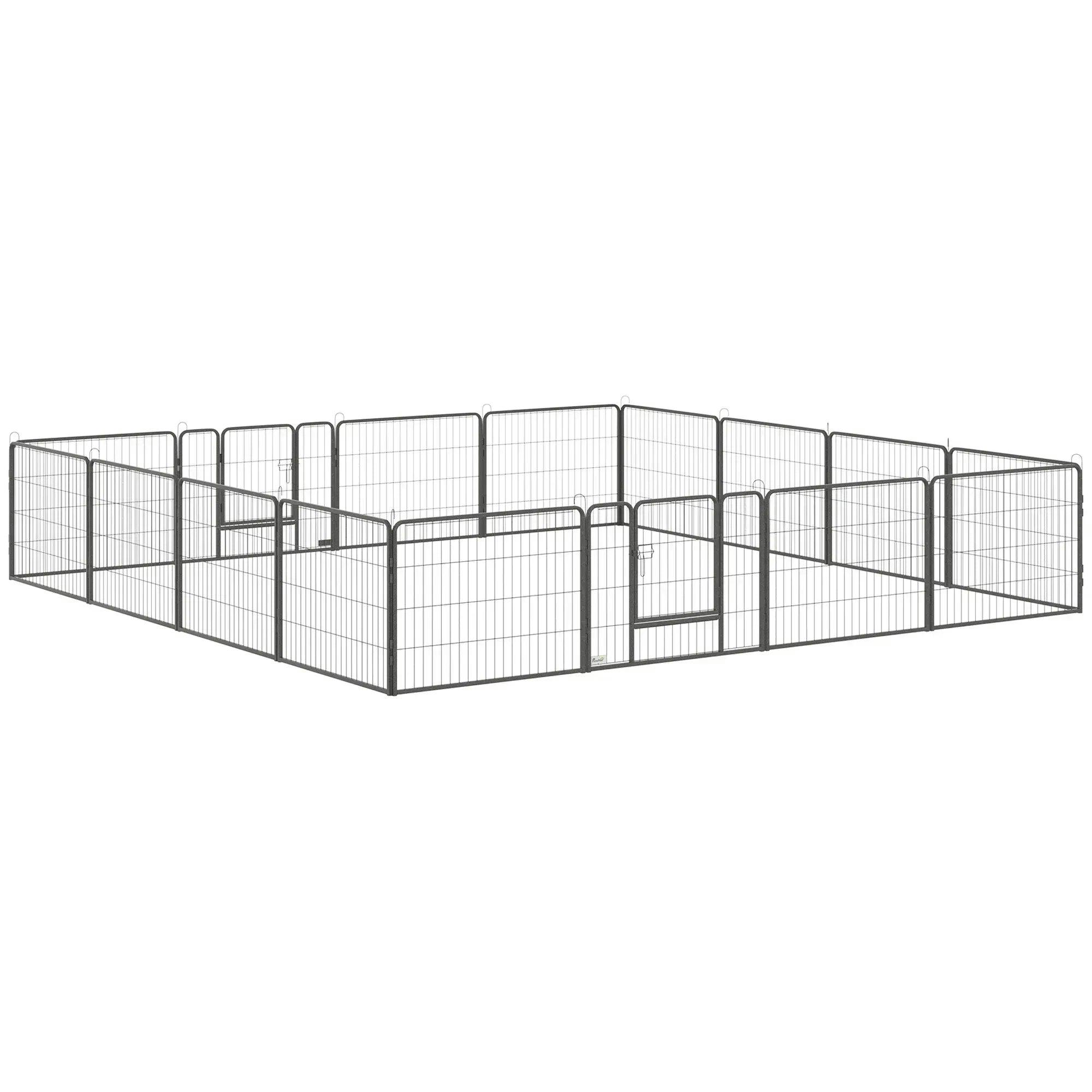 Pawhut Grey Heavy Duty Dog Pen W/ 2 Doors, 16 Panels Dog Playpen,60H Cm In - Image 8
