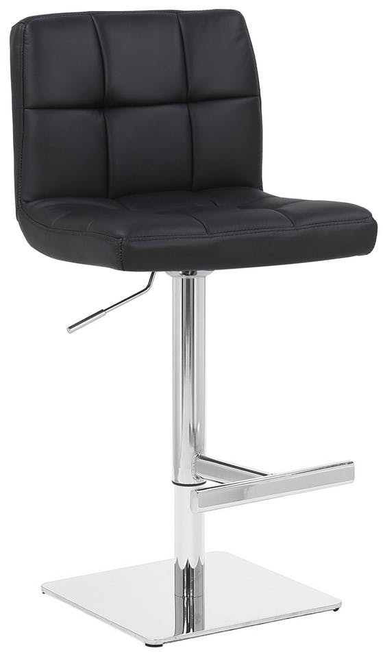 Lamboro Black Allegro Signature Real Leather Adjustable Swivel Bar Stool With Square Base & Chrome Frame