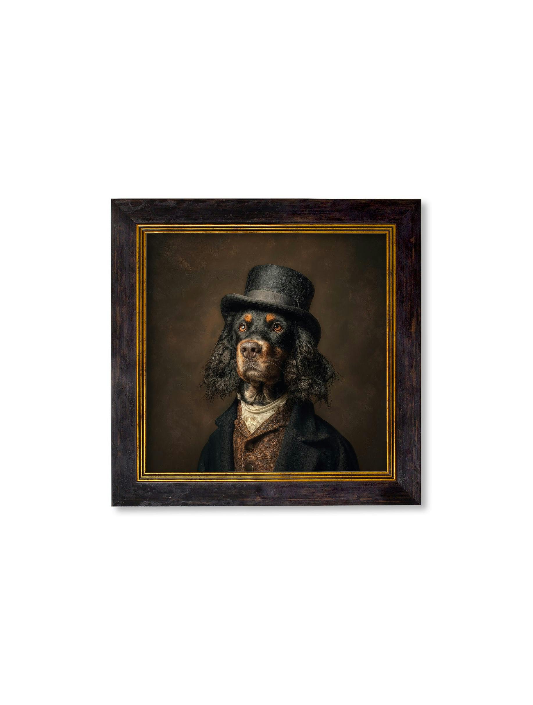 Rackhams Black/Amber/Cream Duke Gordy Of Tails - Gentleman Gordon Setter Oxford Square Frame - 44 X 44Cm