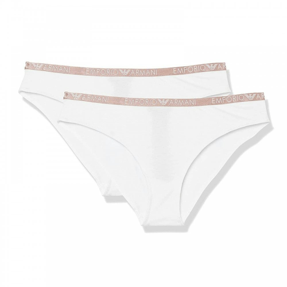 Emporio Armani Women's White 2-Pack Basic Cotton Brief, - S