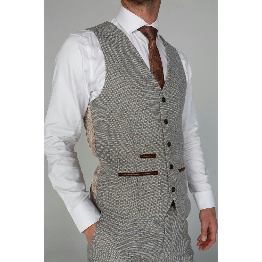Paul Andrew Men's Cream Ralph - Tweed Waistcoat - 42