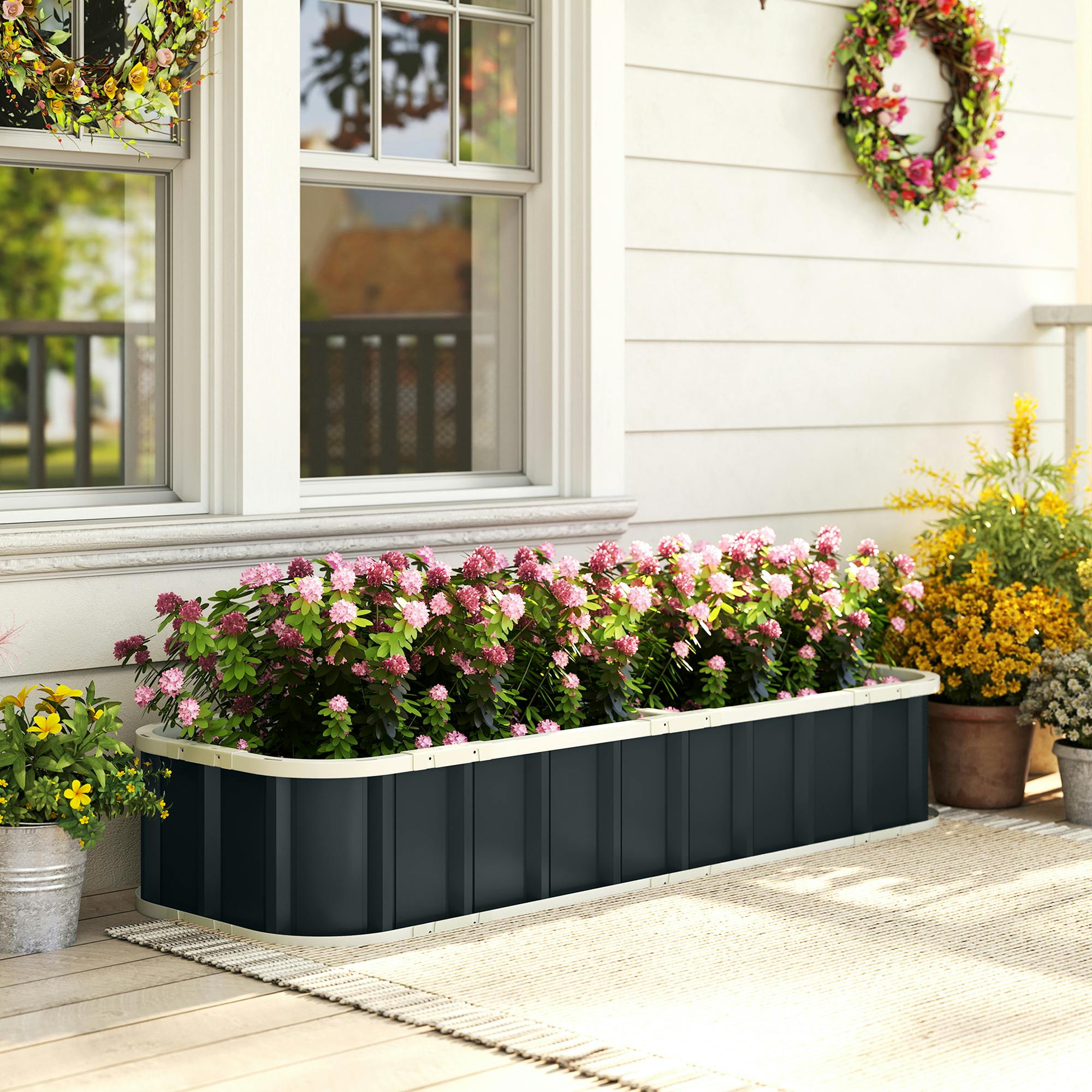 Outsunny Dark/Grey Galvanised Raised Garden Bed With Gloves, - 165 X 52 X 31 Cm - Raised Garden Bed