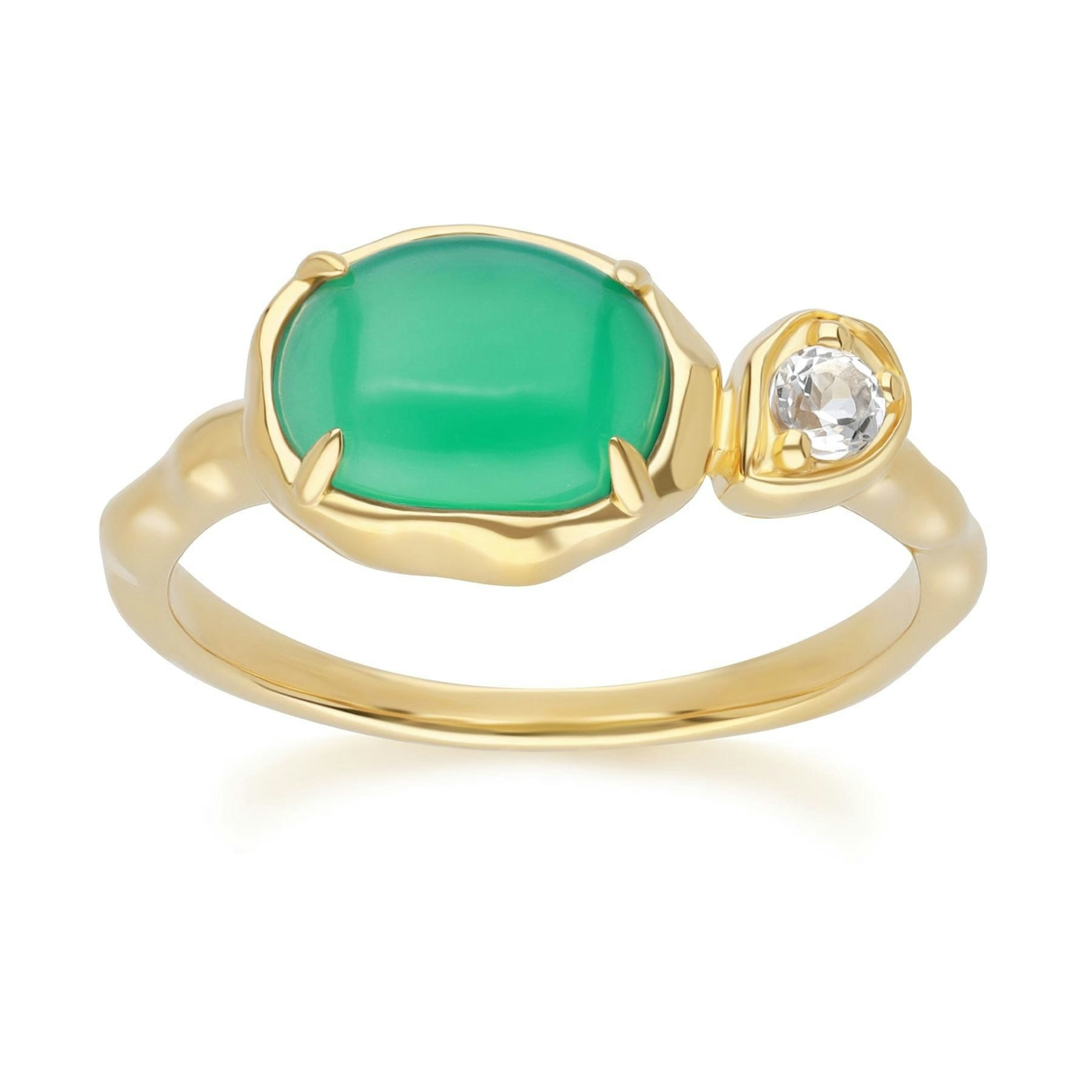Gemondo Green/Gold/Silver Irregular Oval Dyed Chalcedony & Topaz Ring In 18Ct Plated Sterling - O