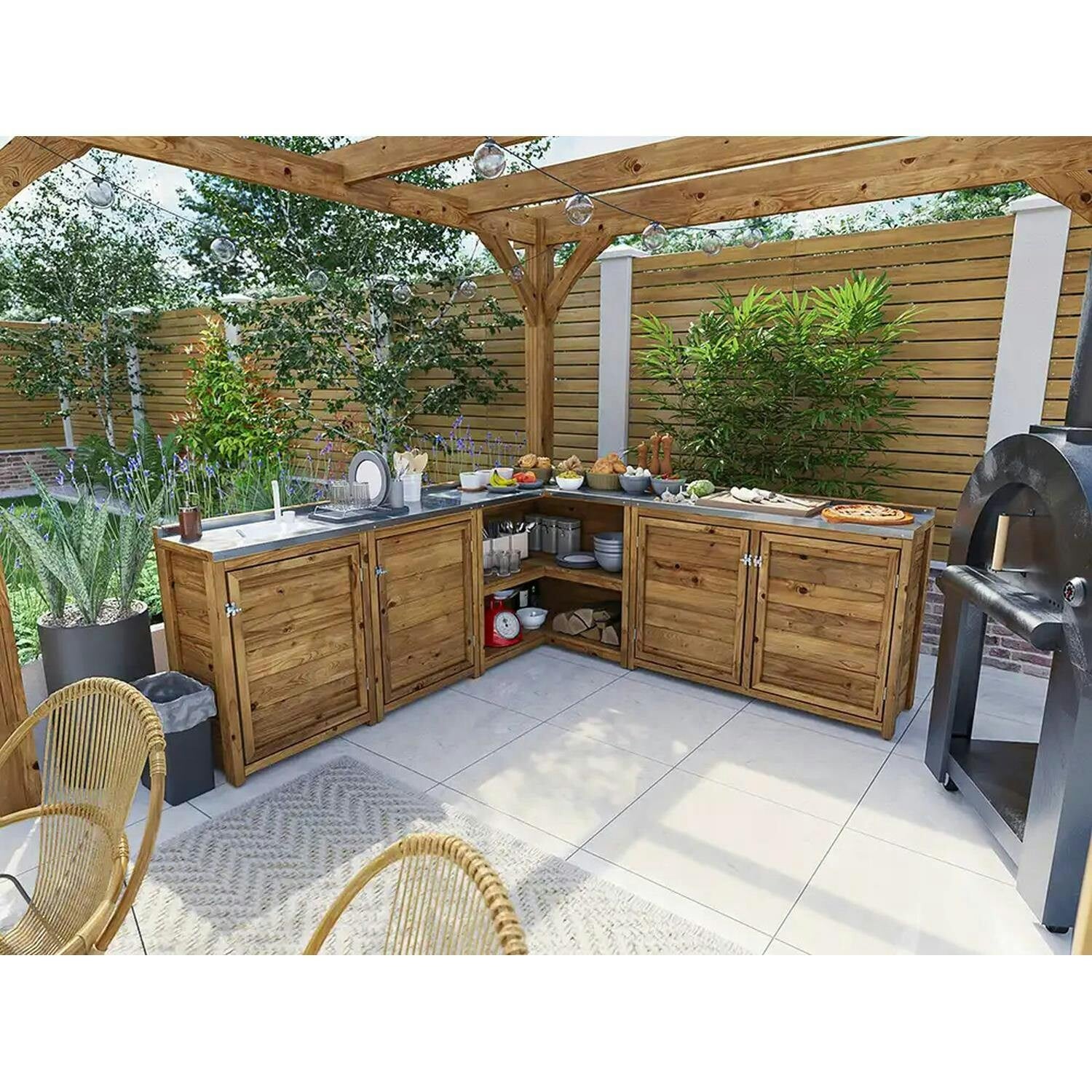 Rackhams Garden Kitchen With Left Side Sink W2m X D2m / W7' X D7' With Stainless Steel Countertop, Unit Iii