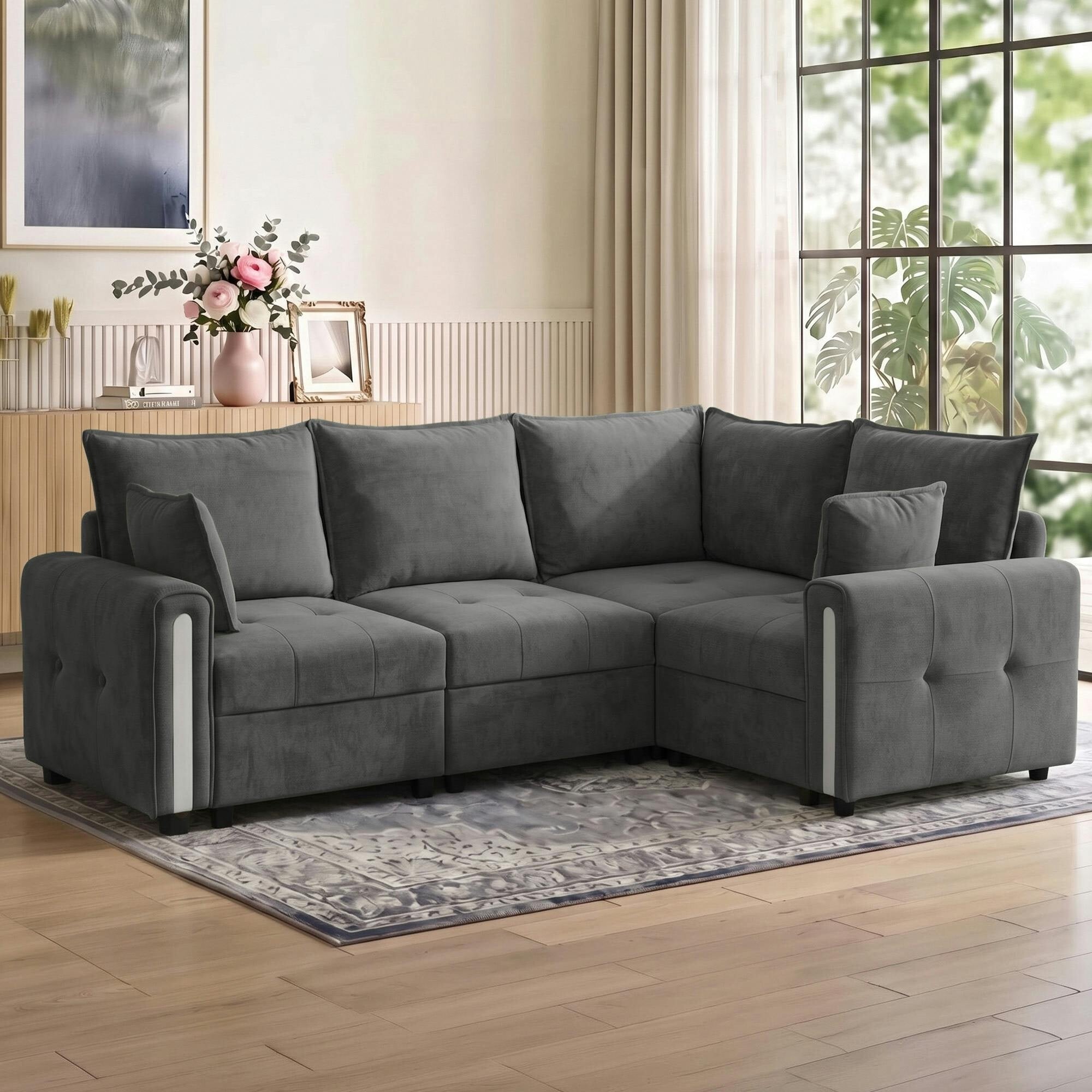 Homcom Unisex Dark Grey 228Cm L Shaped Sofa 3-Seater Sectional Sofa With Storage, - Image 5