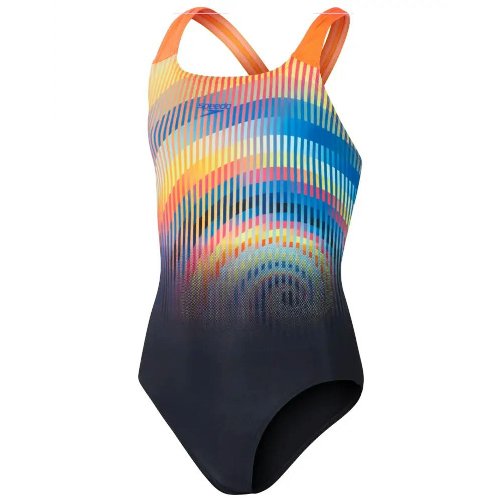 Speedo Girls Black/Red Digital Placement Powerback Swimsuit - Age 5-6