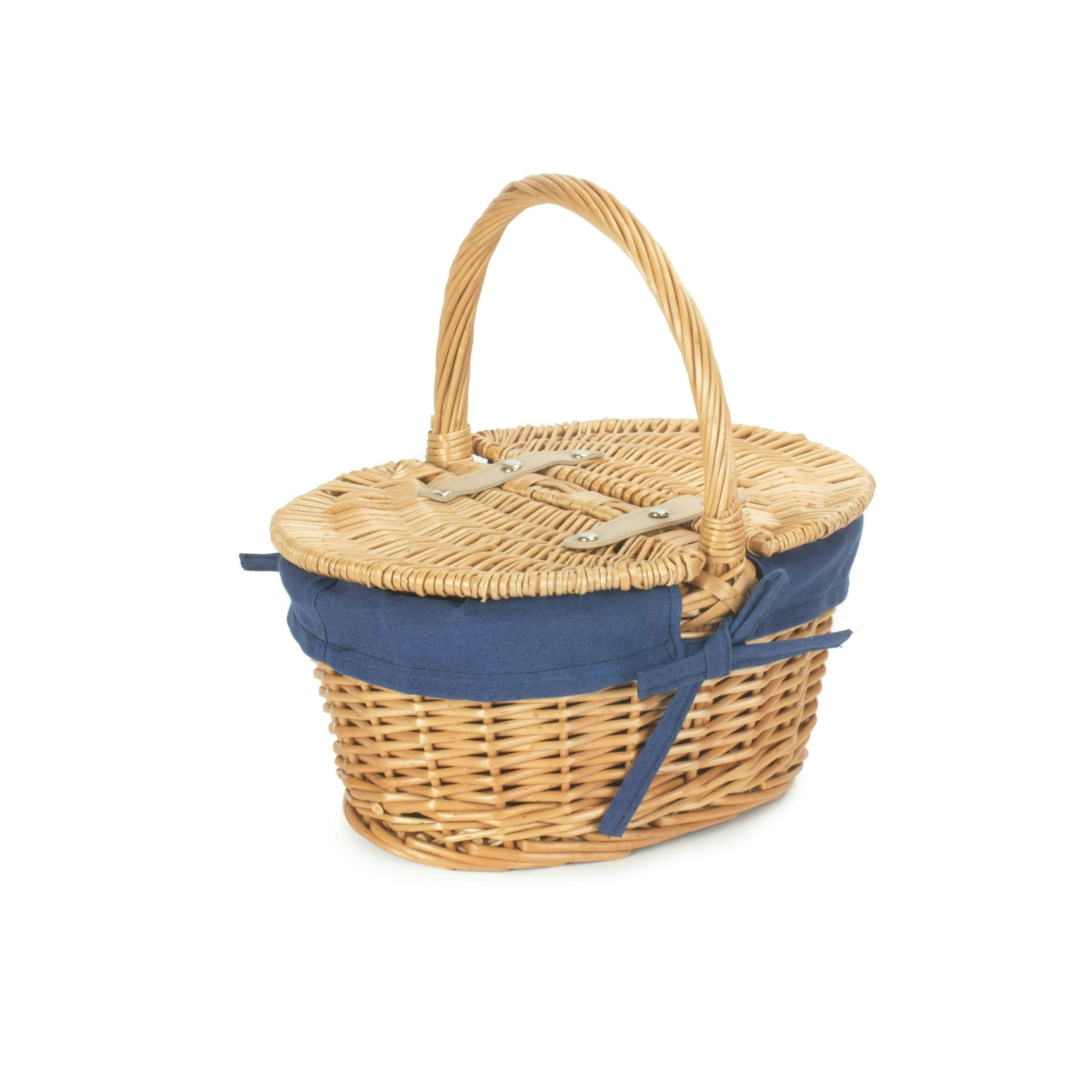 Rackhams Blue Child's Oval Lined Lidded Wicker Picnic Basket With Lining - One Size