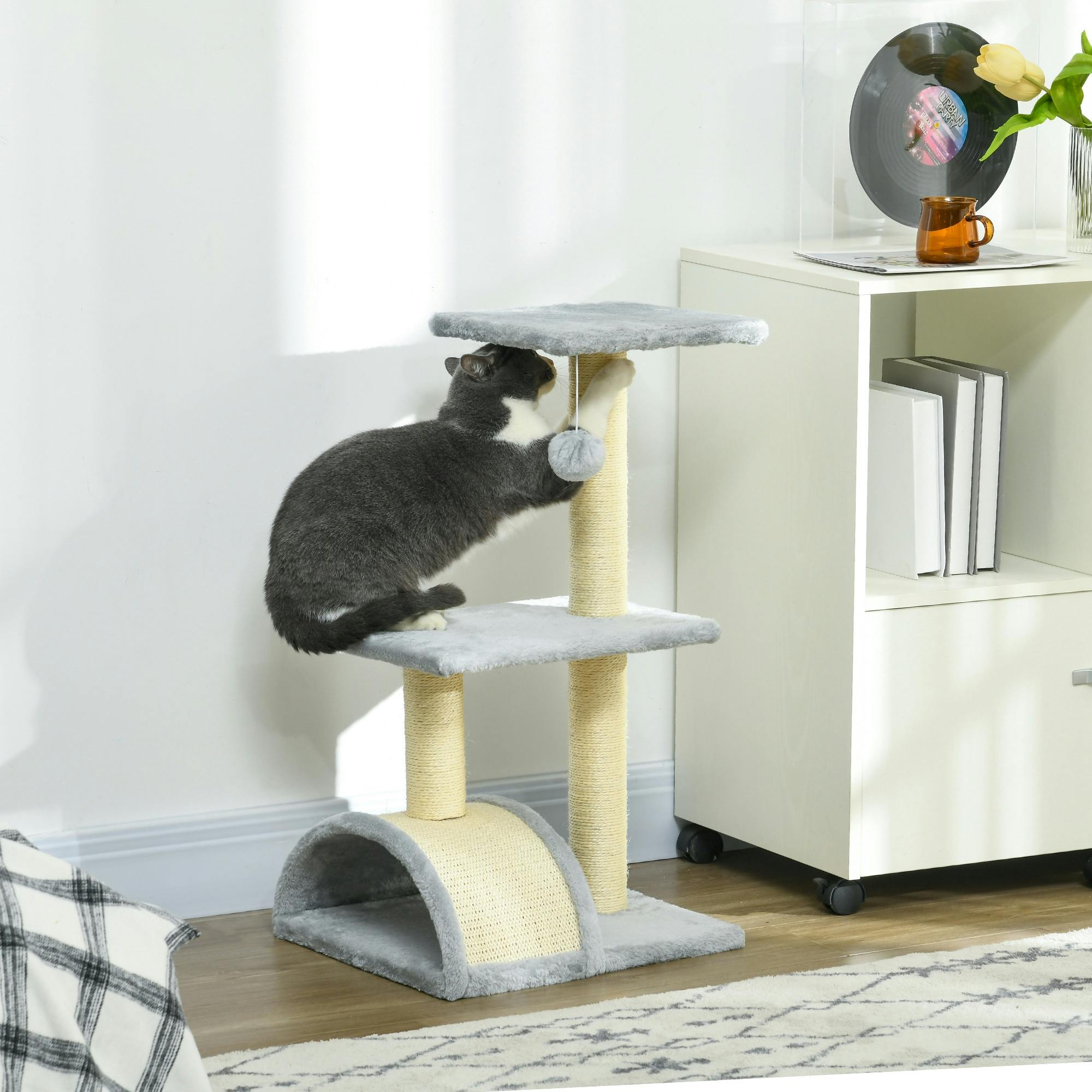 B&Q - 72Cm Cat Tree Tower With Scratching Post PerchIndoorLight Grey - Image 4