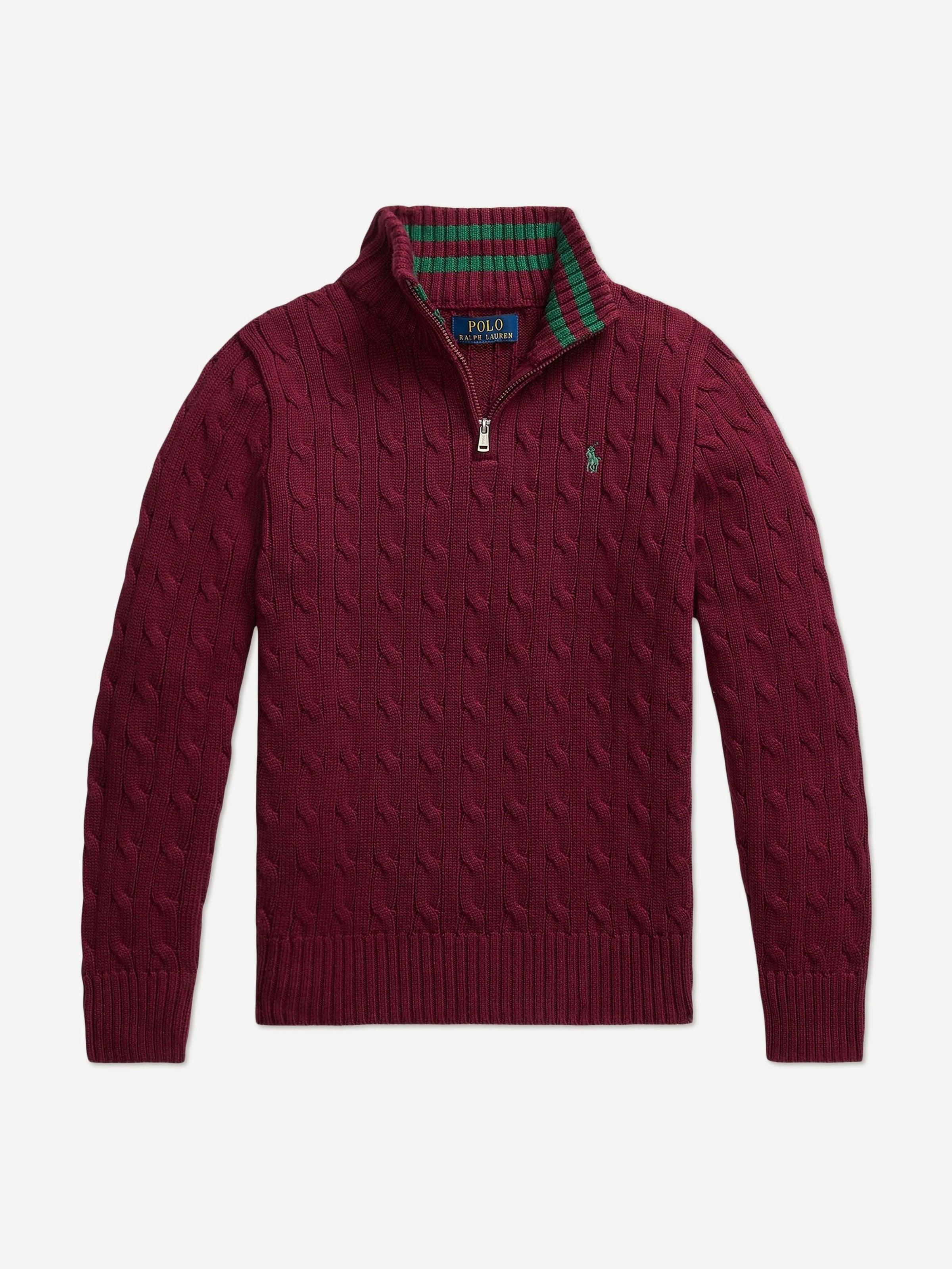 Ralph Lauren Kids Boys Red Ralph Lauren Cable Knit Half Zip Jumper In - 6 Yrs