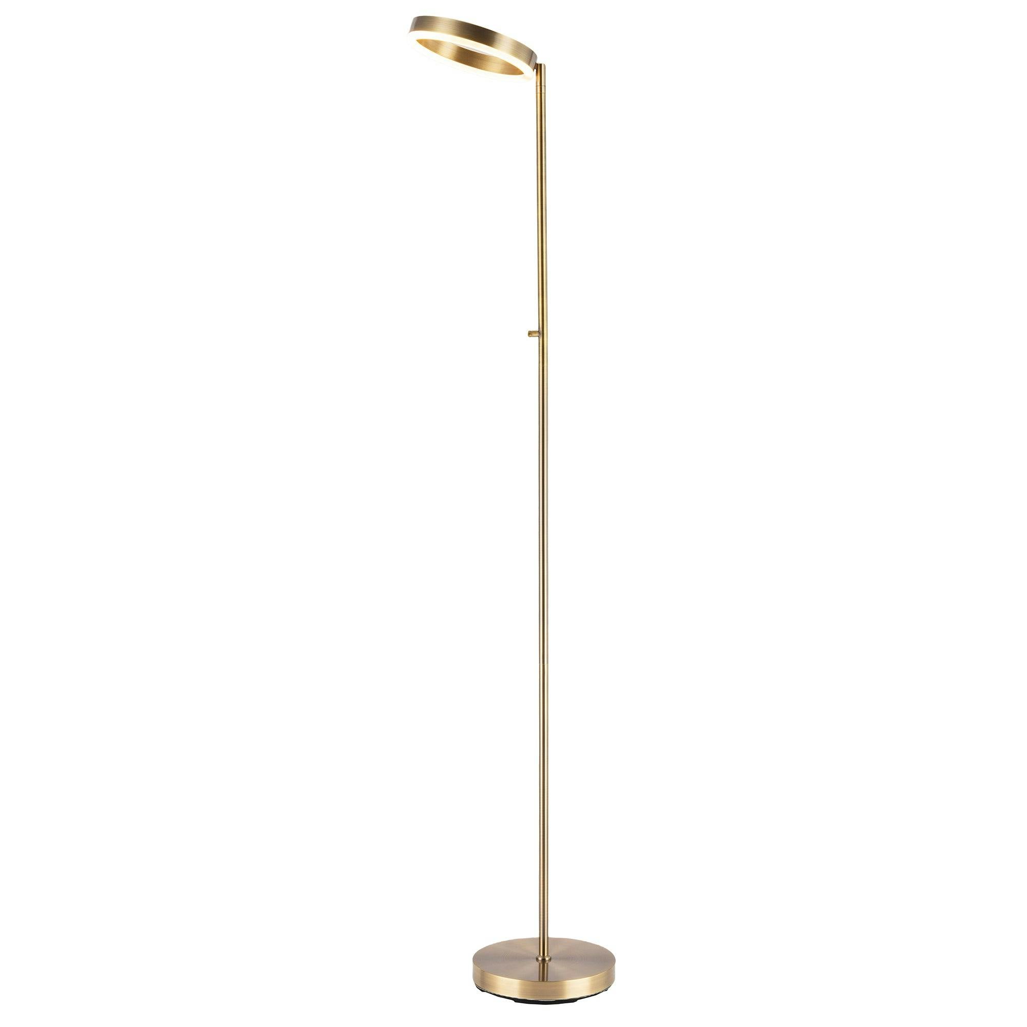 Rackhams Light/White Modern Led Halo Ring Floor Lamp In Antique Brass With Cct Dimmer