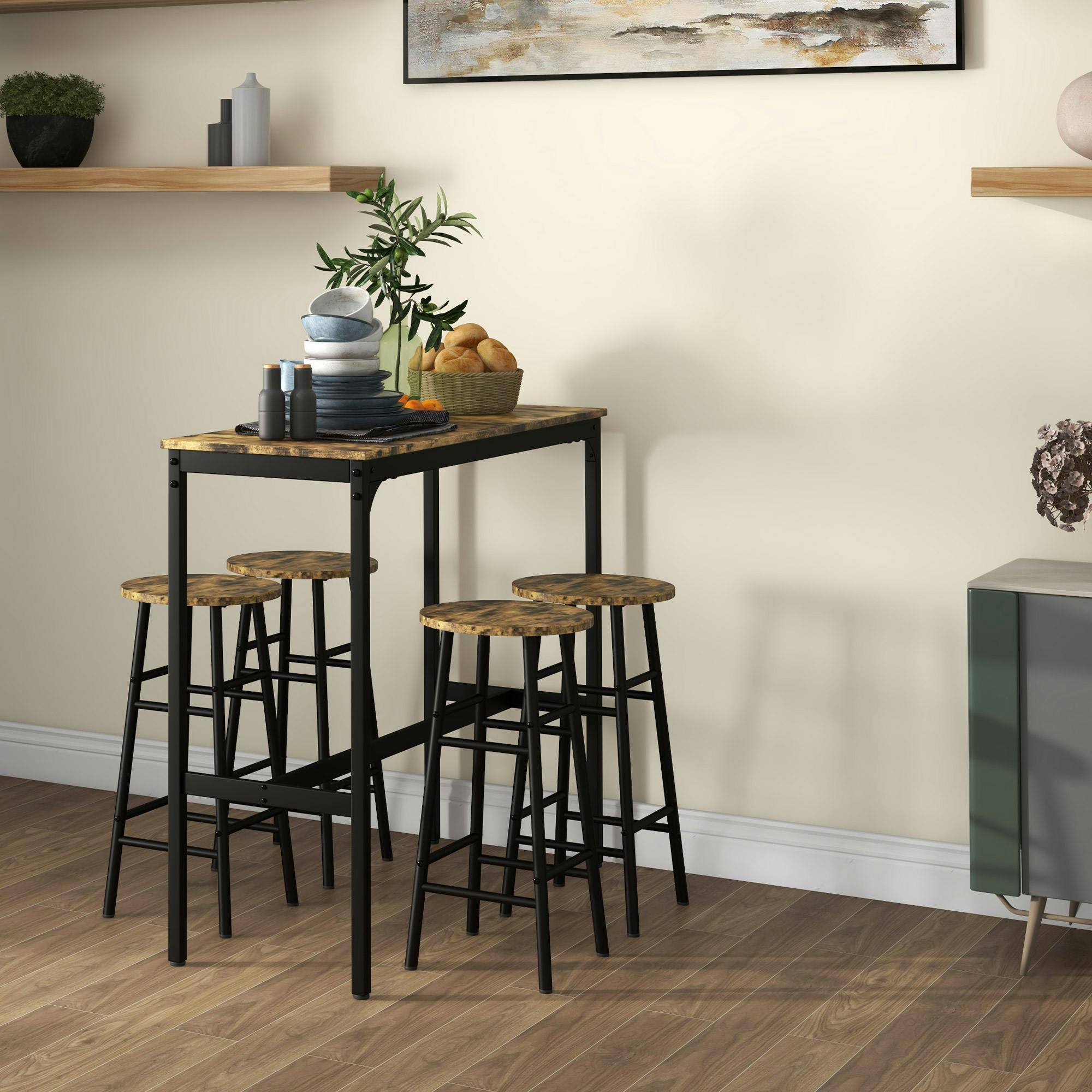 Rackhams Grey 3 Piece Bar Set, Industrial Kitchen And Chair Set