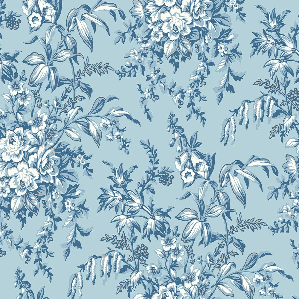 Laura Ashley Blue Picardie Wallpaper - Sky - 10M