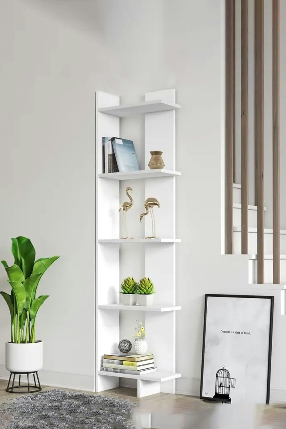 Rackhams White 5 Tier Regin Wood Corner Bookcase