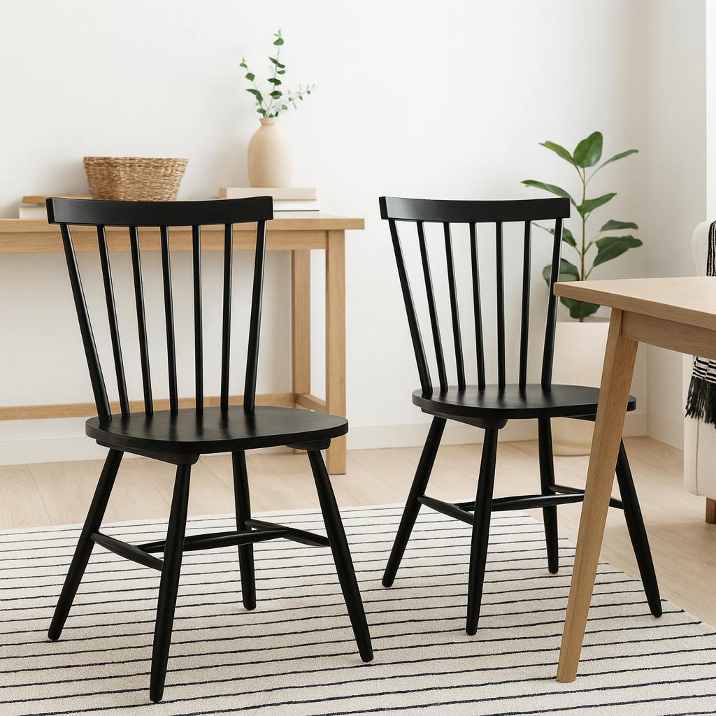 Rackhams Black Set Of 2 Freya Wooden Dining Chairs Slatted Back