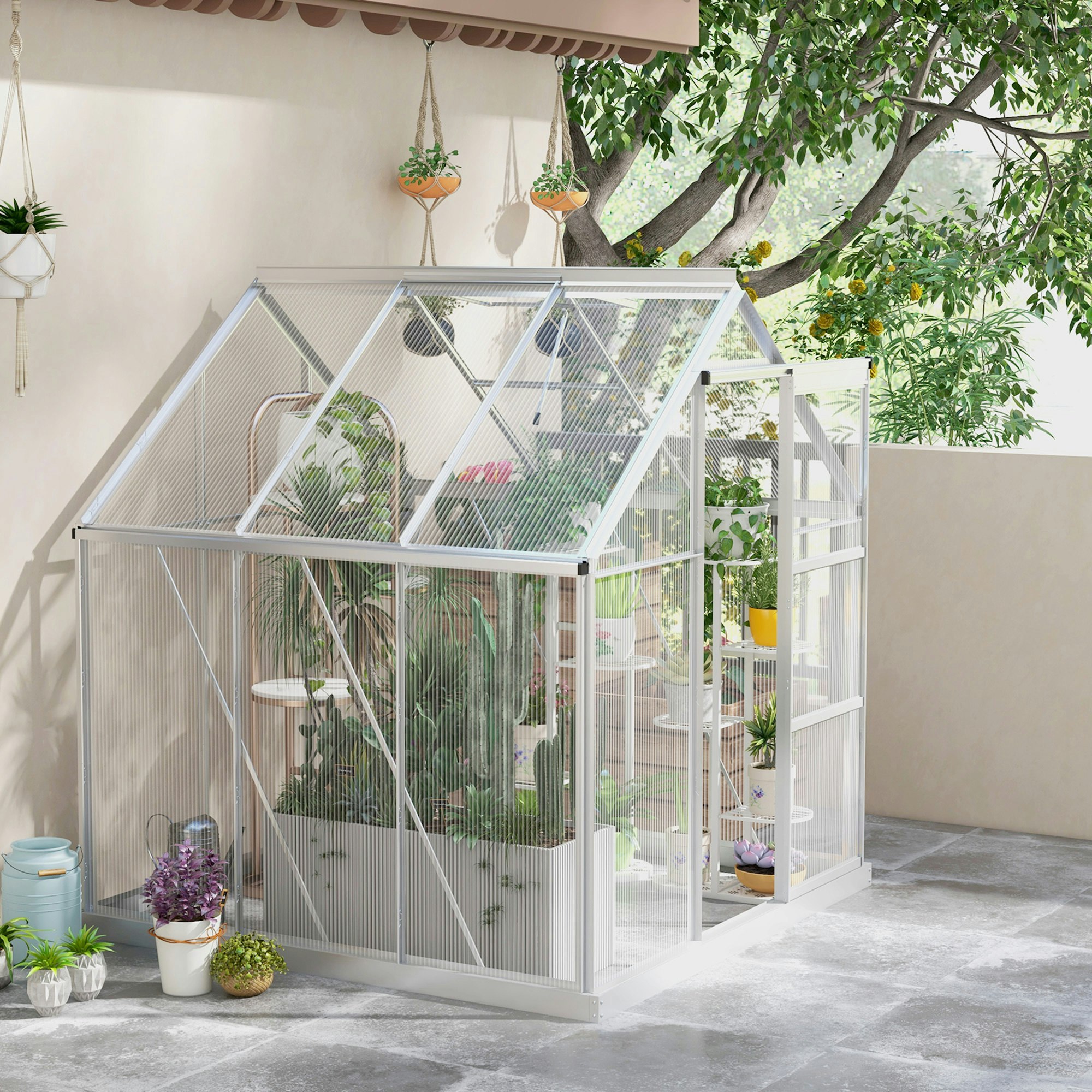 Rackhams Silver 6 X 6Ft Walk-In Polycarbonate Greenhouse With Foundation Window