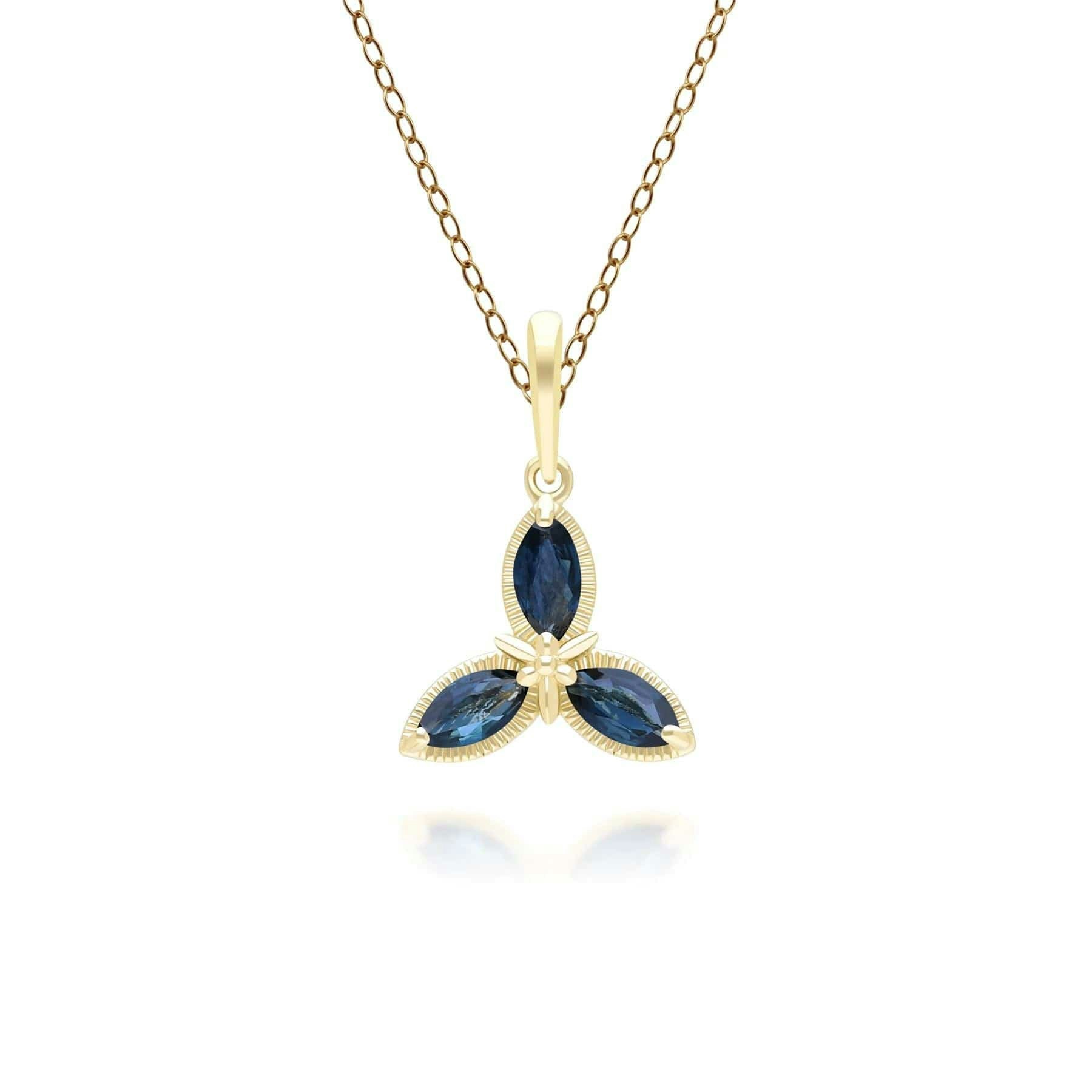 Gemondo Yellow/Gold Floral Marquise Sapphire Pendant Necklace In 9Ct