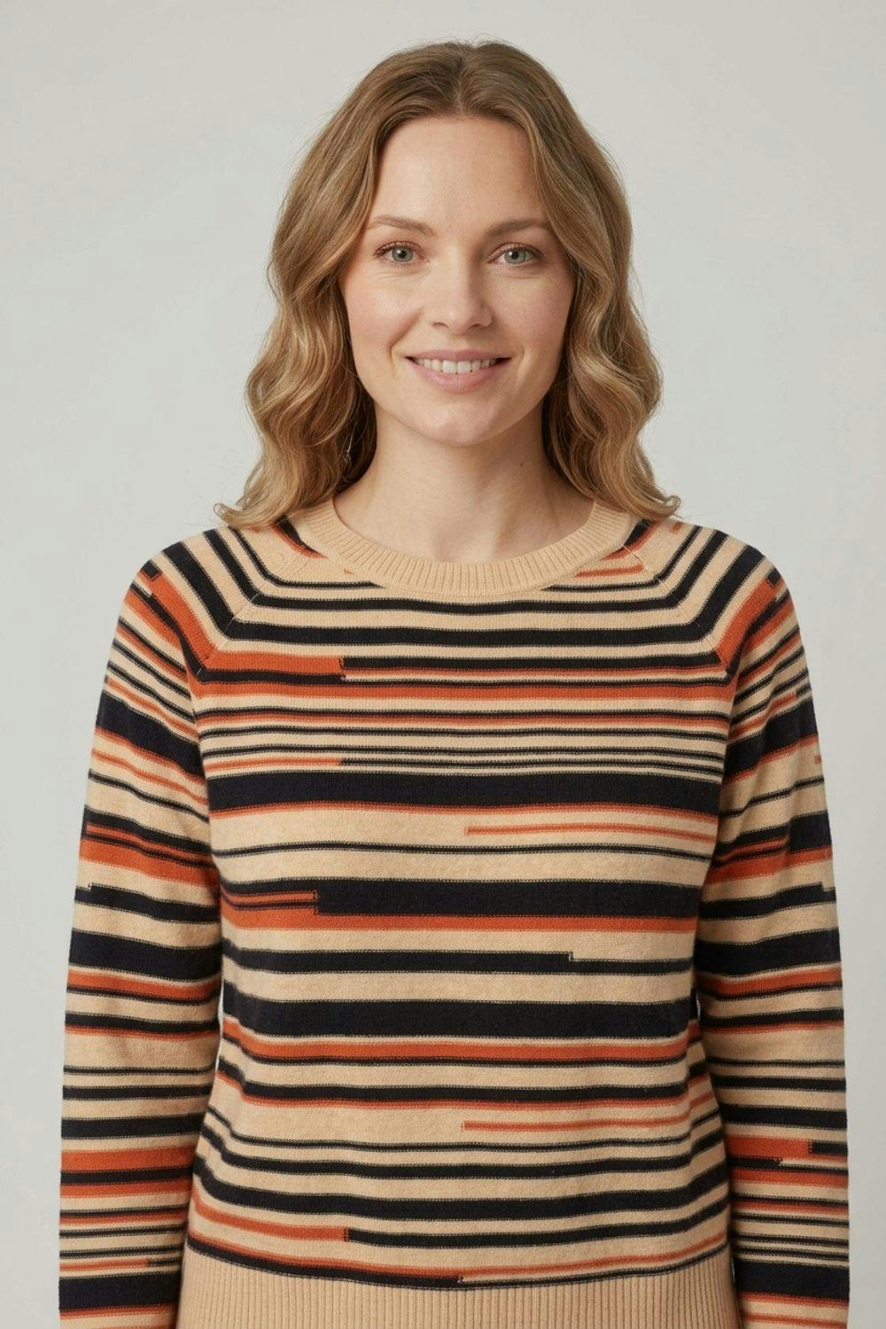 Izabel London Beige Striped Print Slim Fit Jumper - 16