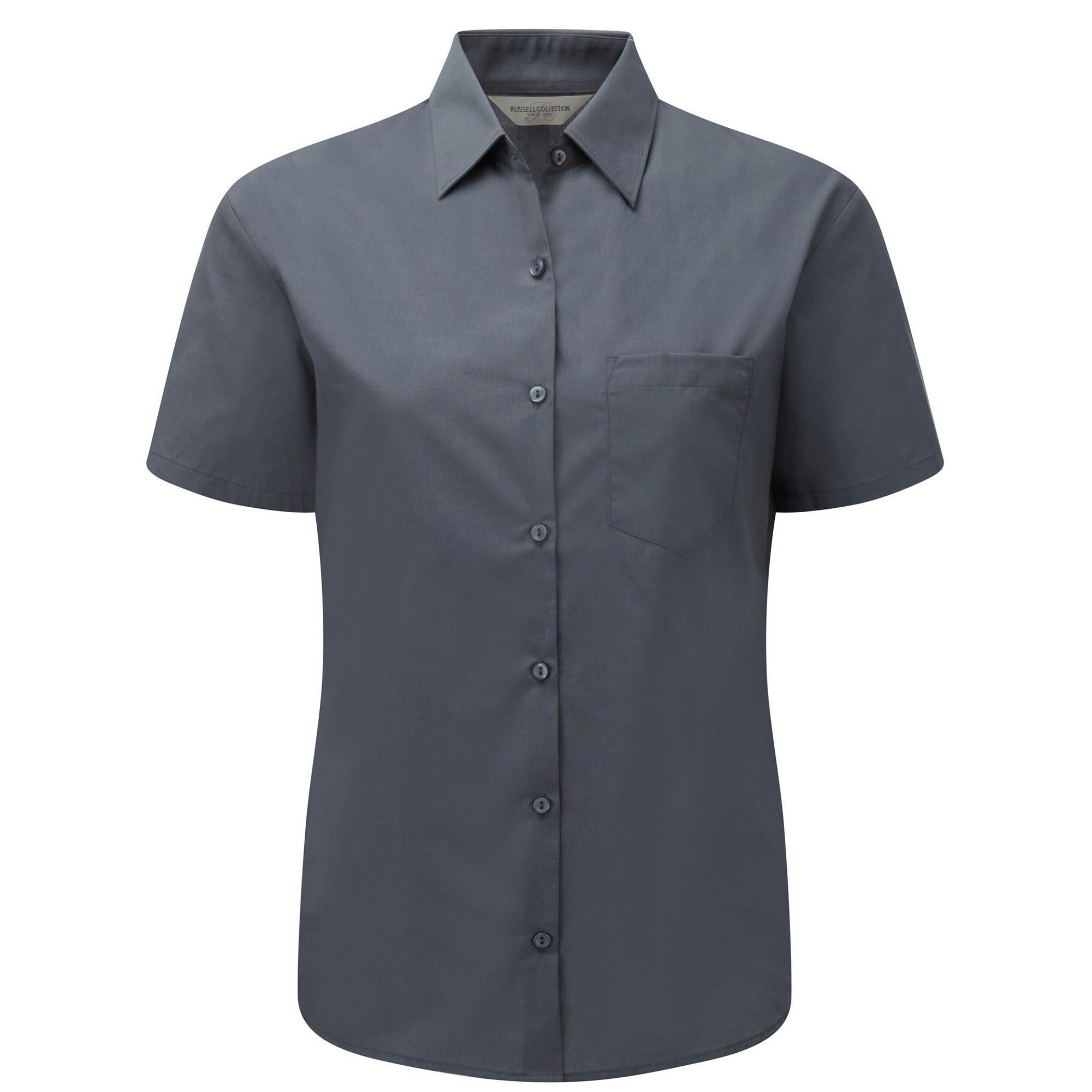 Russell Collection Women's Grey Poplin Easy-Care Short-Sleeved Formal Shirt - Convoy - 4XL - Convoy - 65% Polyester/35% Cotton