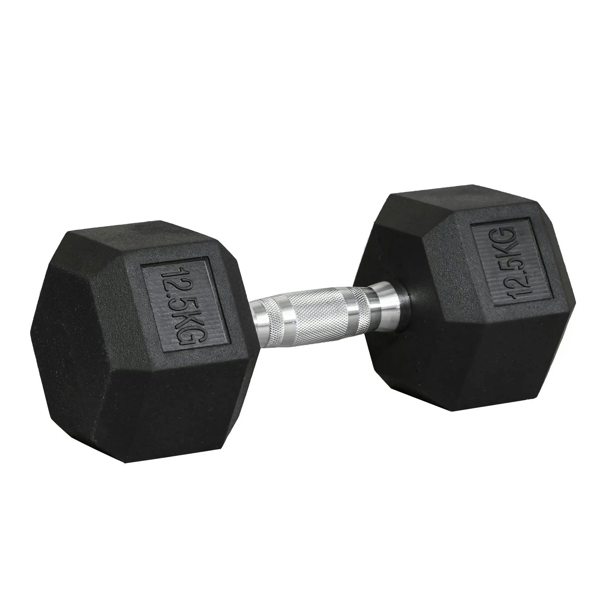 Homcom Unisex Black 12.5Kg Single Rubber Hex Dumbbell Portable Hand Weights For Home Gym In | : Standard - Image 5
