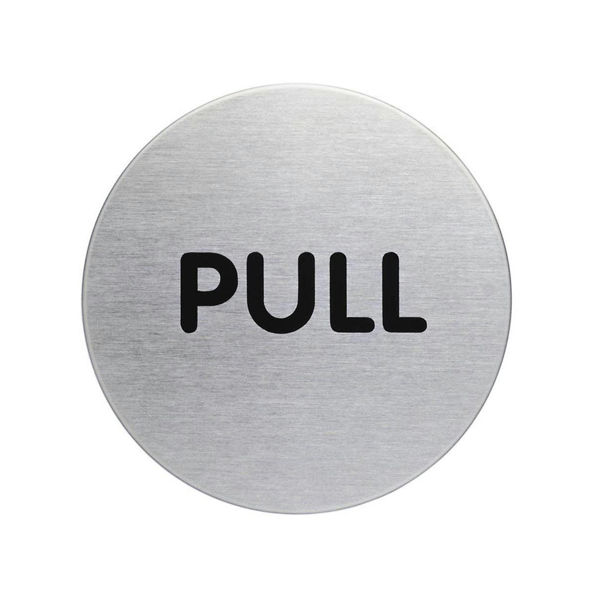 Rackhams Adhesive Fire Door Pull Sign Symbol | Brushed Stainless Steel | 65Mm