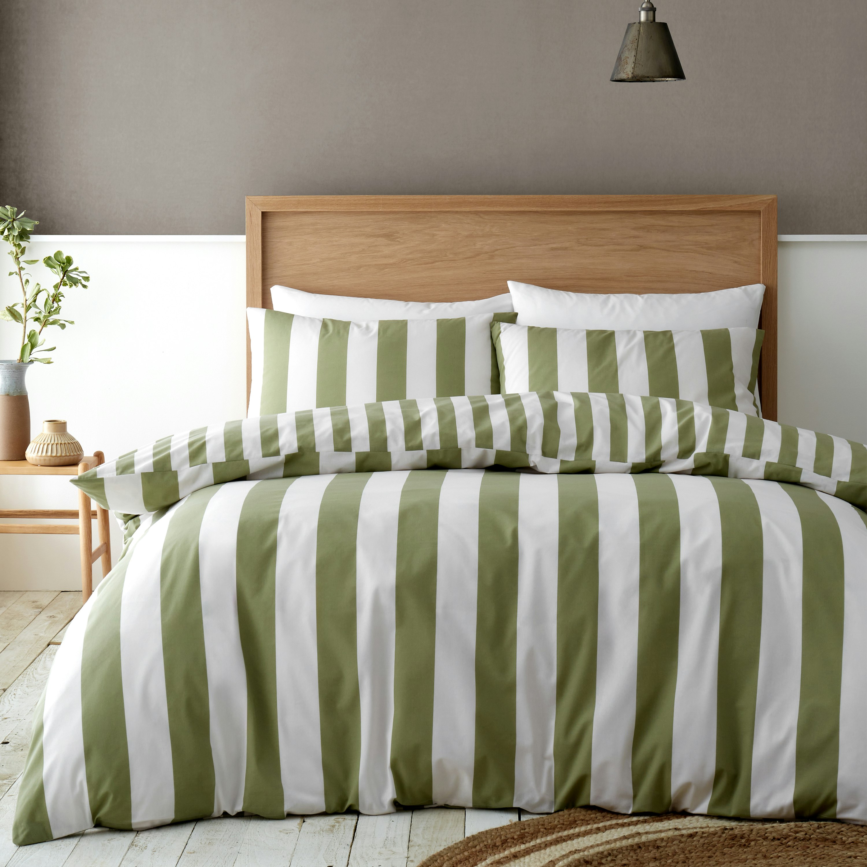 Rackhams Green Cove Stripe Reversible Duvet Cover Set - King