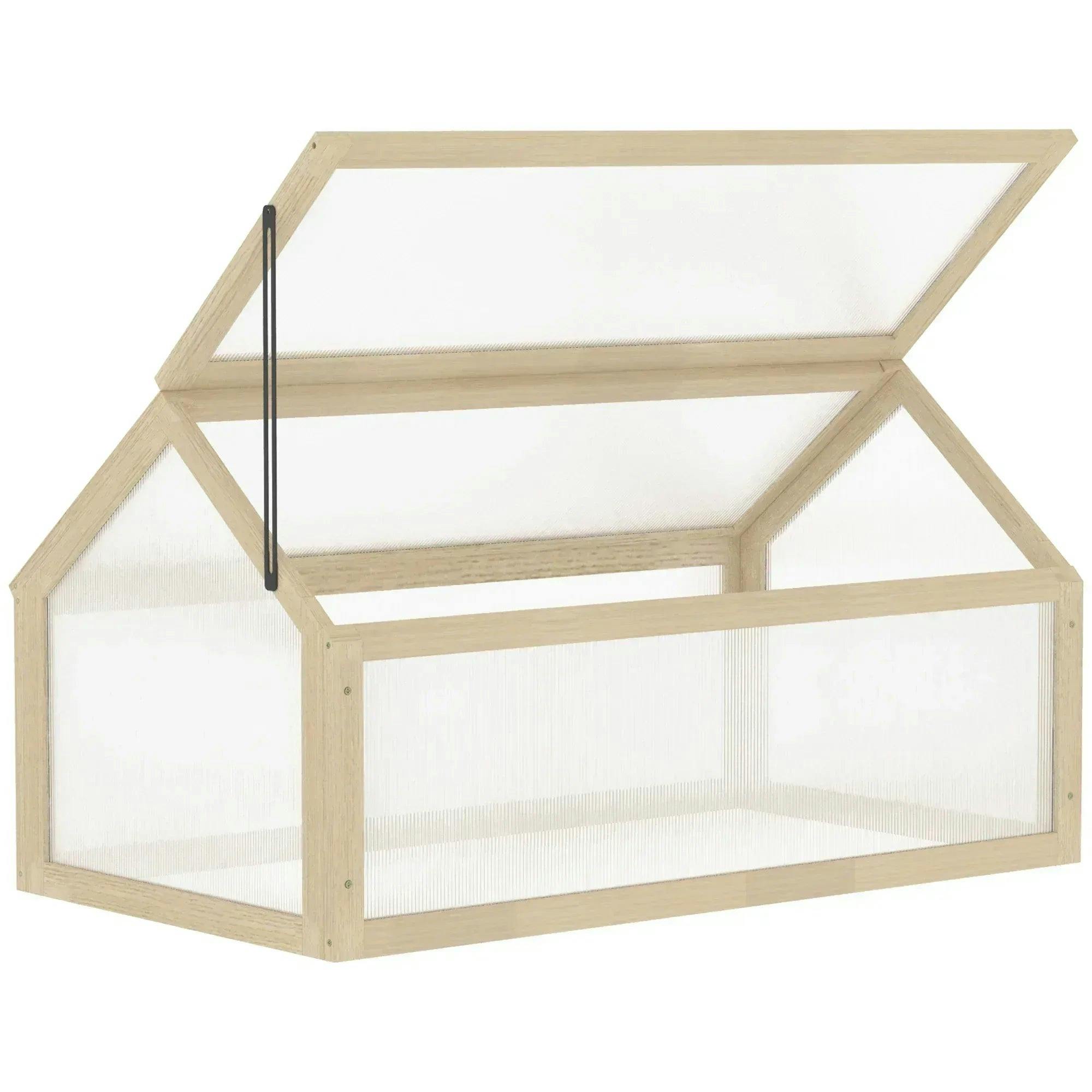 Outsunny Wooden Cold Frame Greenhouse - 90x52cm, Brown, Wood, Polycarbonate Panels - Image 5