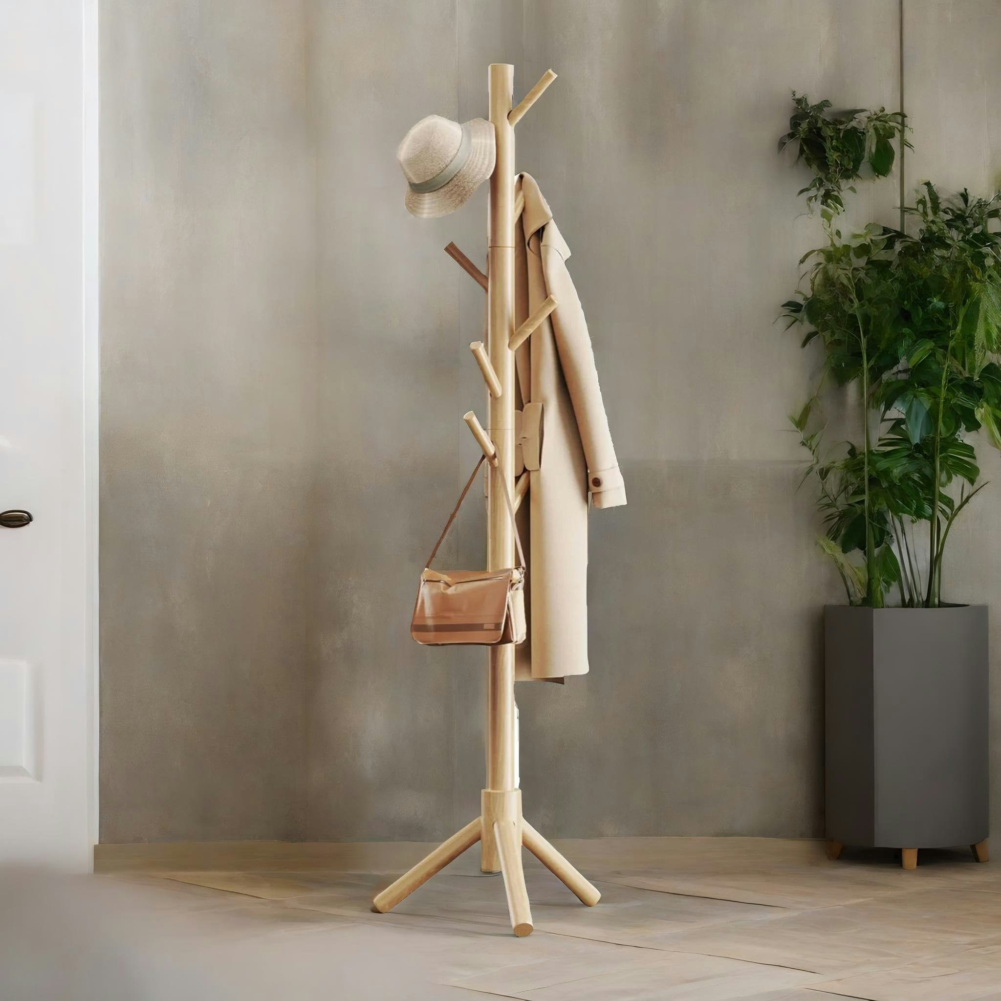 Rackhams Brown Wooden Coat Stand Stand With 8 Hooks Natural