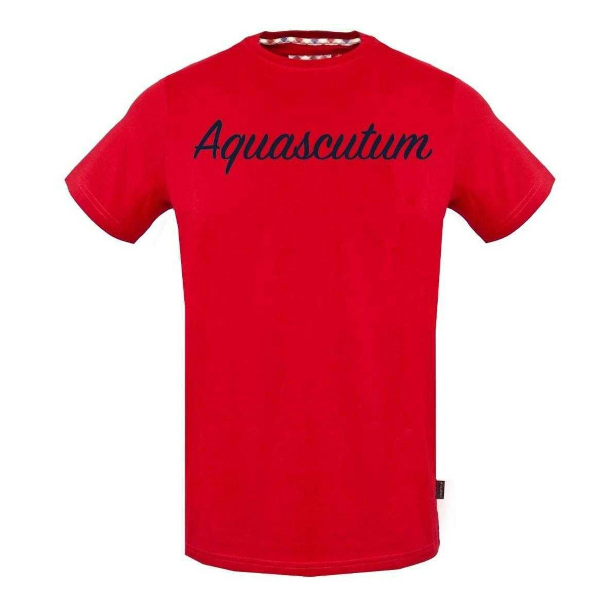 Aquascutum Men's Red Signature Logo T-Shirt - S - 95% Cotton/5% Elastane