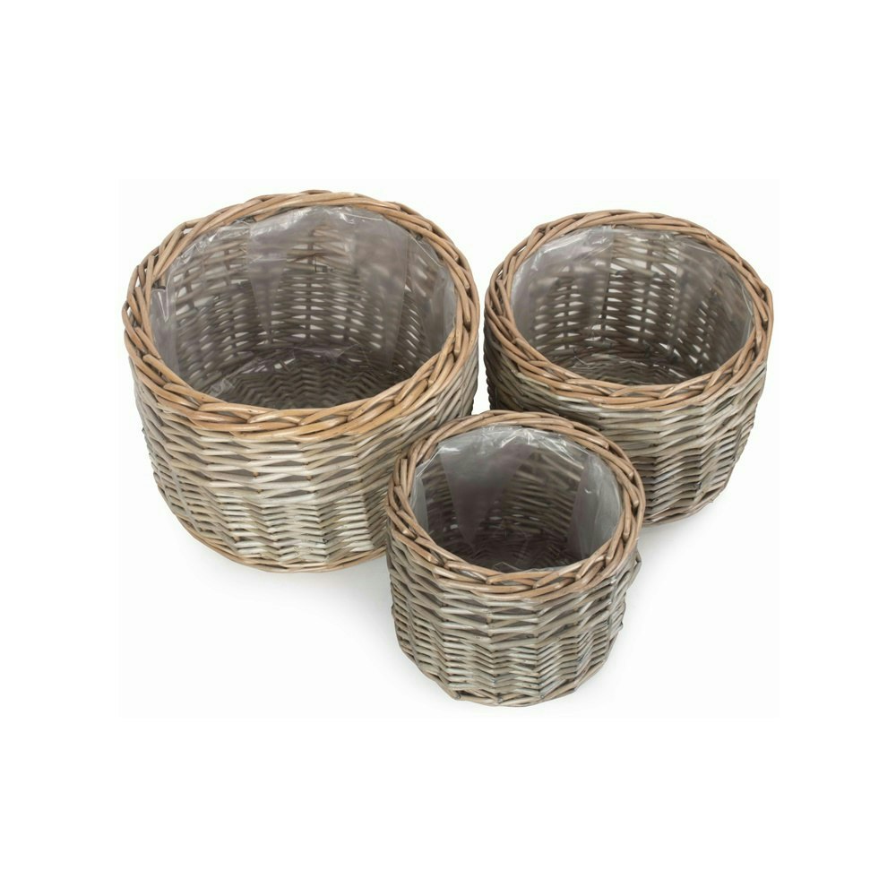 Red Hamper Round Antique Wash Wicker Planter - Antique Wash - 3 Set Of Size 3