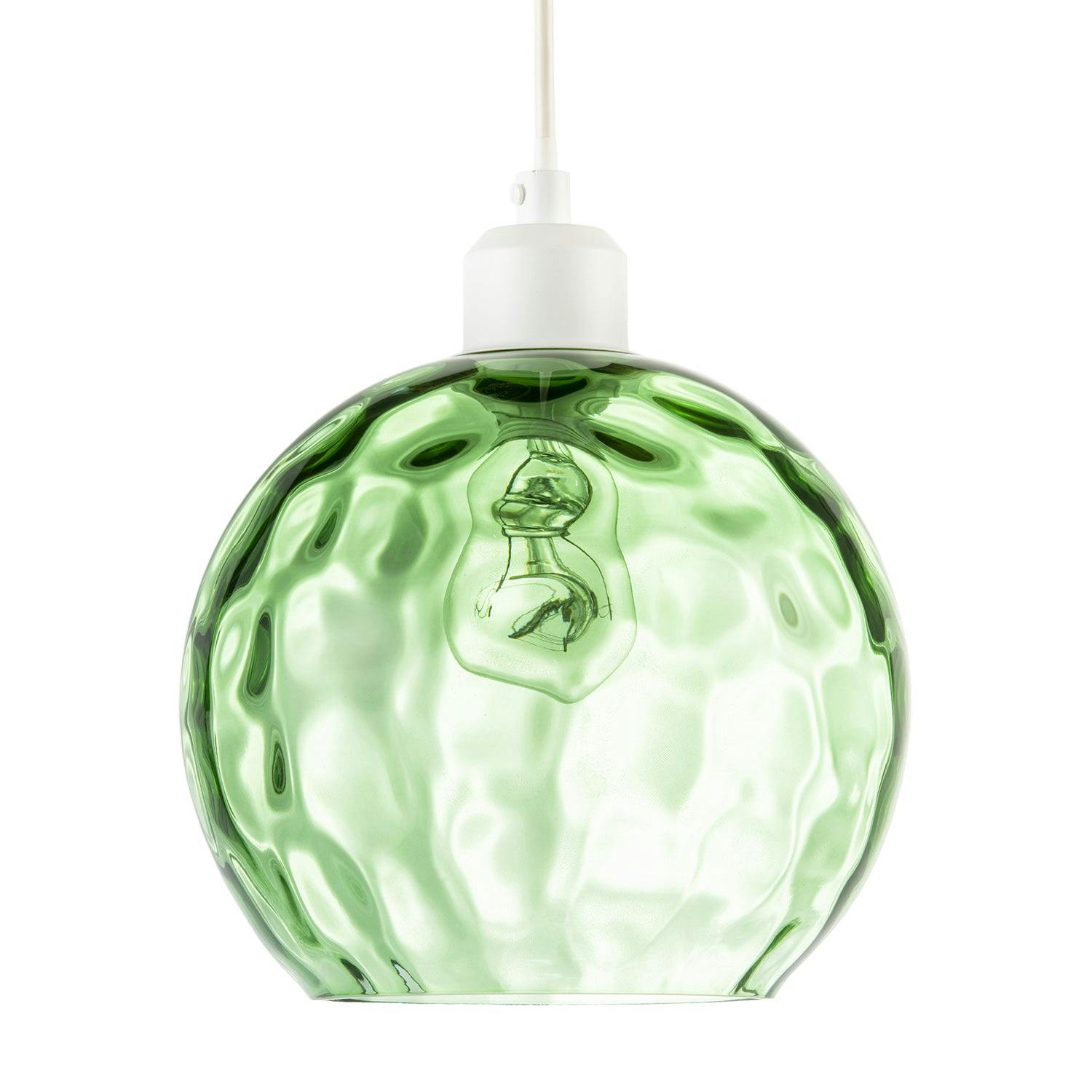 Happy Homewares Green/Light Modern Emerald Dimpled Round Glass Pendant Ceiling Shade
