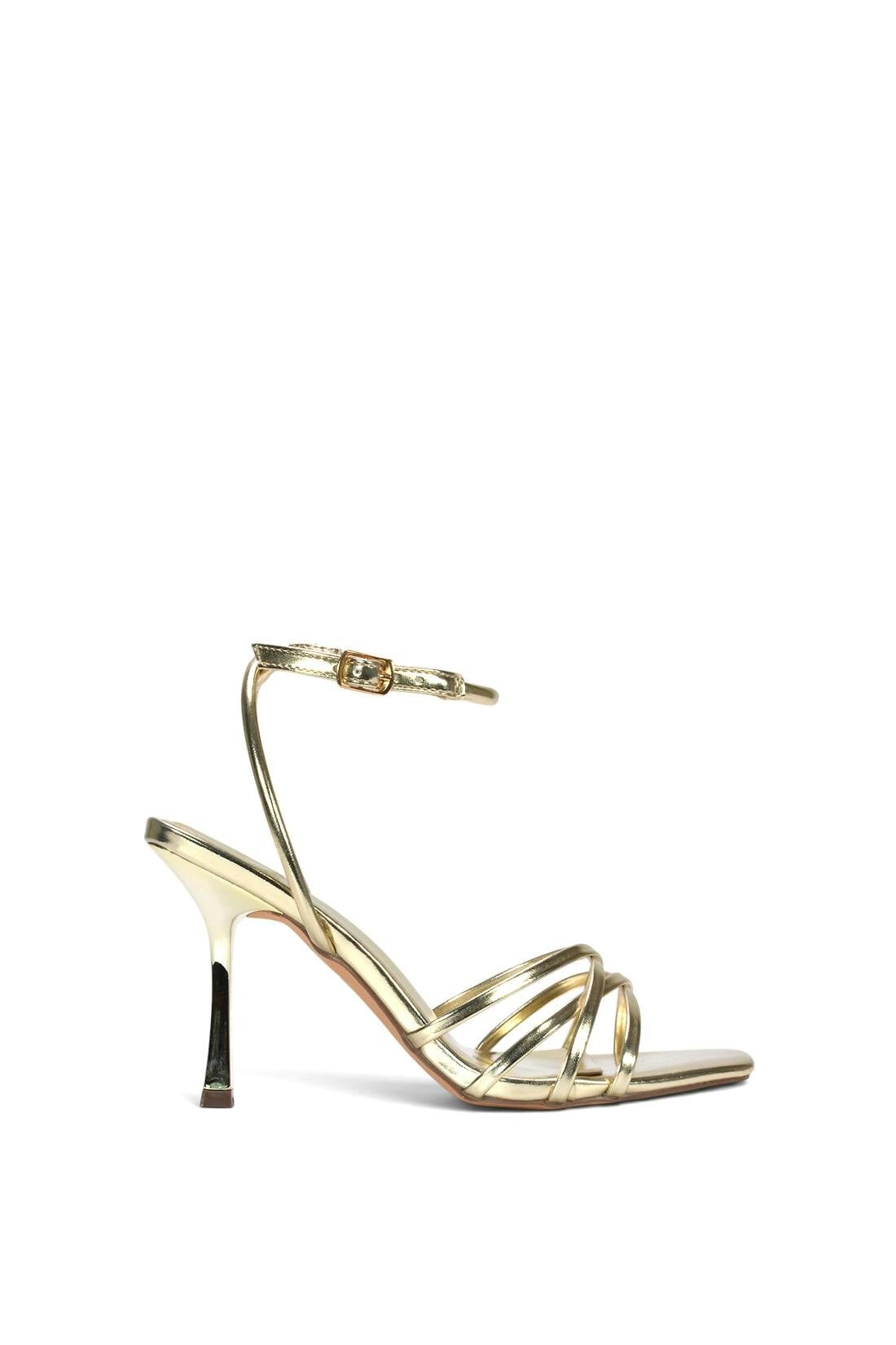 Xy London Women's Gold Strappy Stiletto Heeled Sandals With Ankle Strap - 8