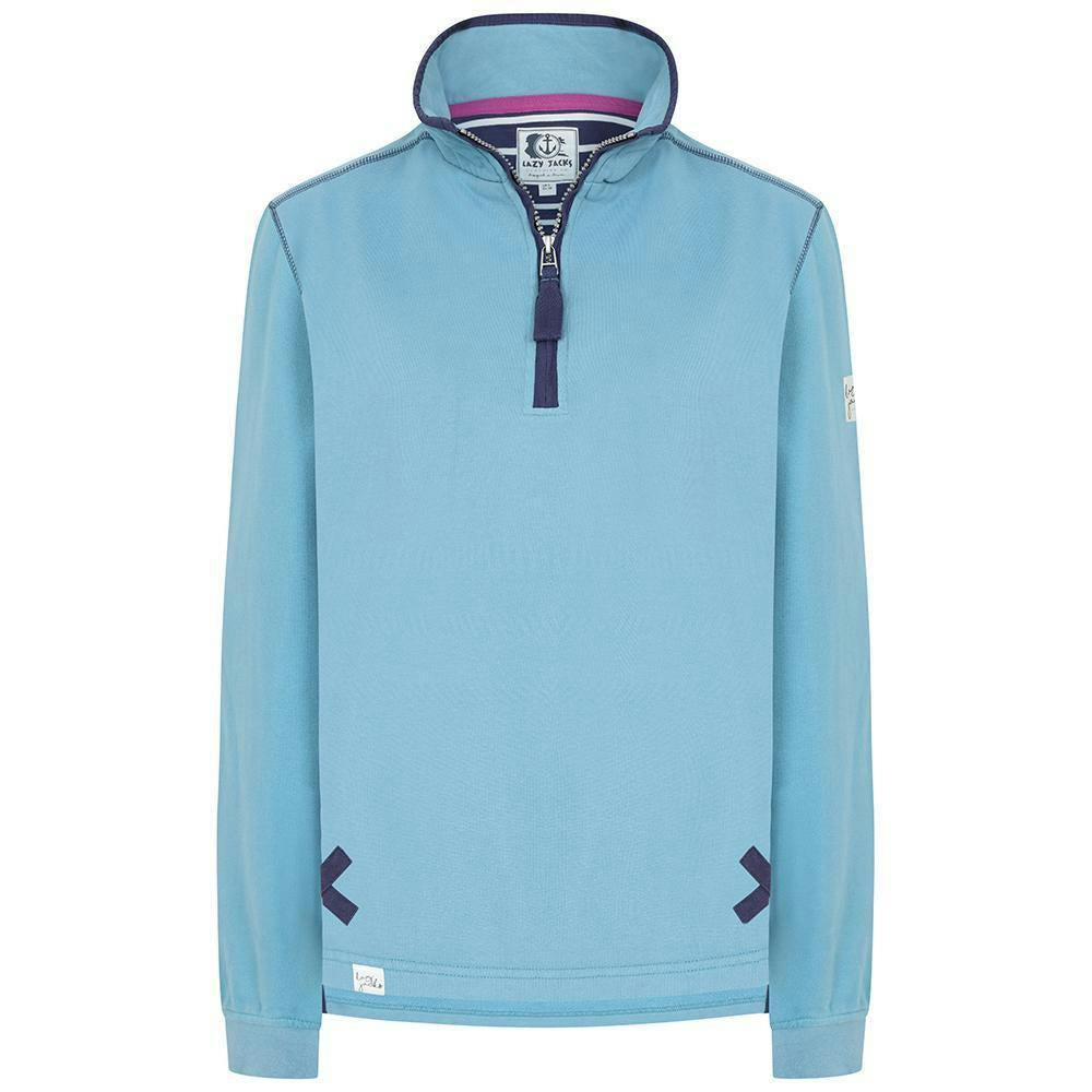 Lazy Jacks Women's Blue Quarter Zip Sweatshirt - Niagara - Niagara - Xs - 100% Cotton