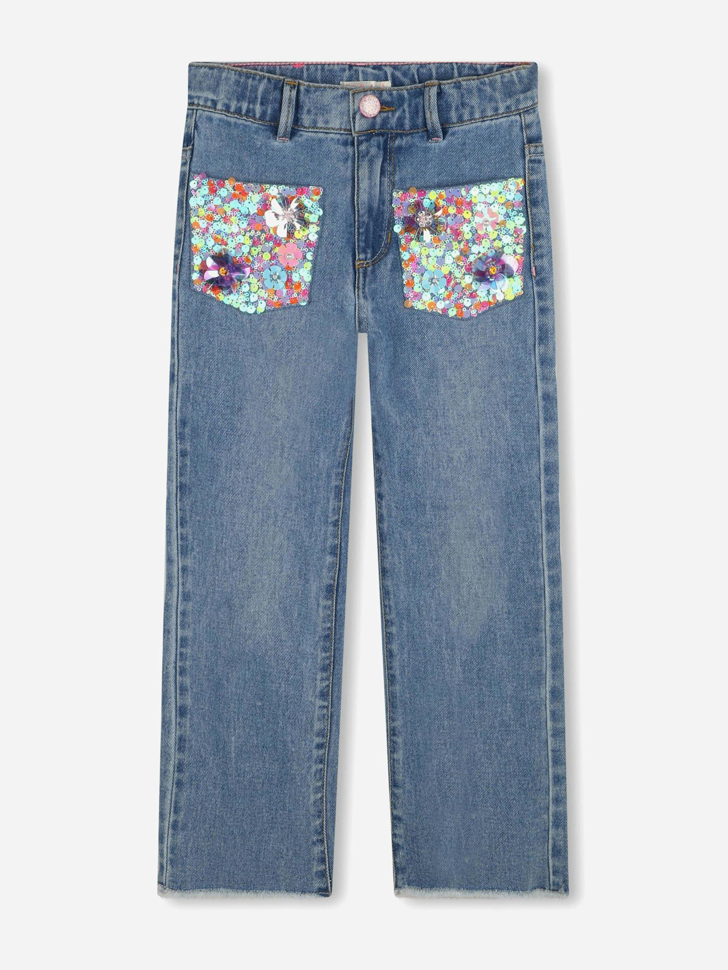 Billieblush Girls Blue Sequin Pocket Jeans In - 5 Yrs