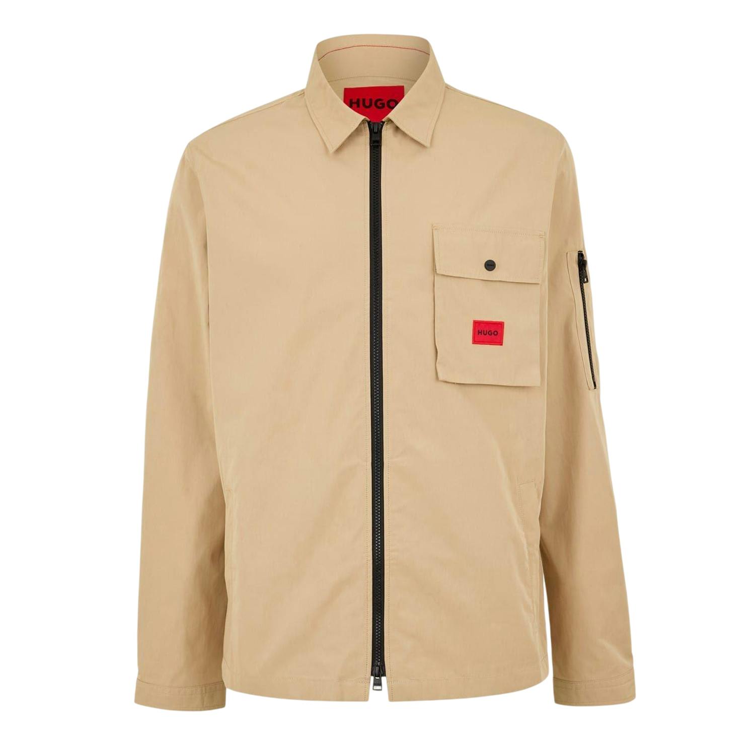 Hugo Men's Beige Logo Cotton Overshirt - Medium - Xl - Medium - 100% Mixed