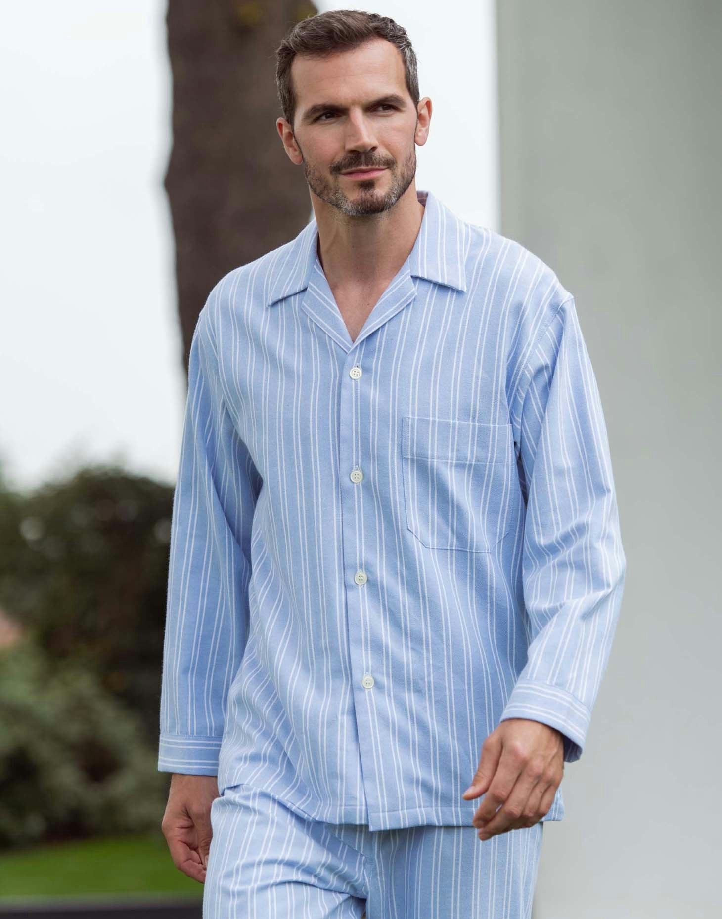 British Boxers Men's Blue Brushed Cotton Pyjama Set – Westwood Stripe - XX-Large