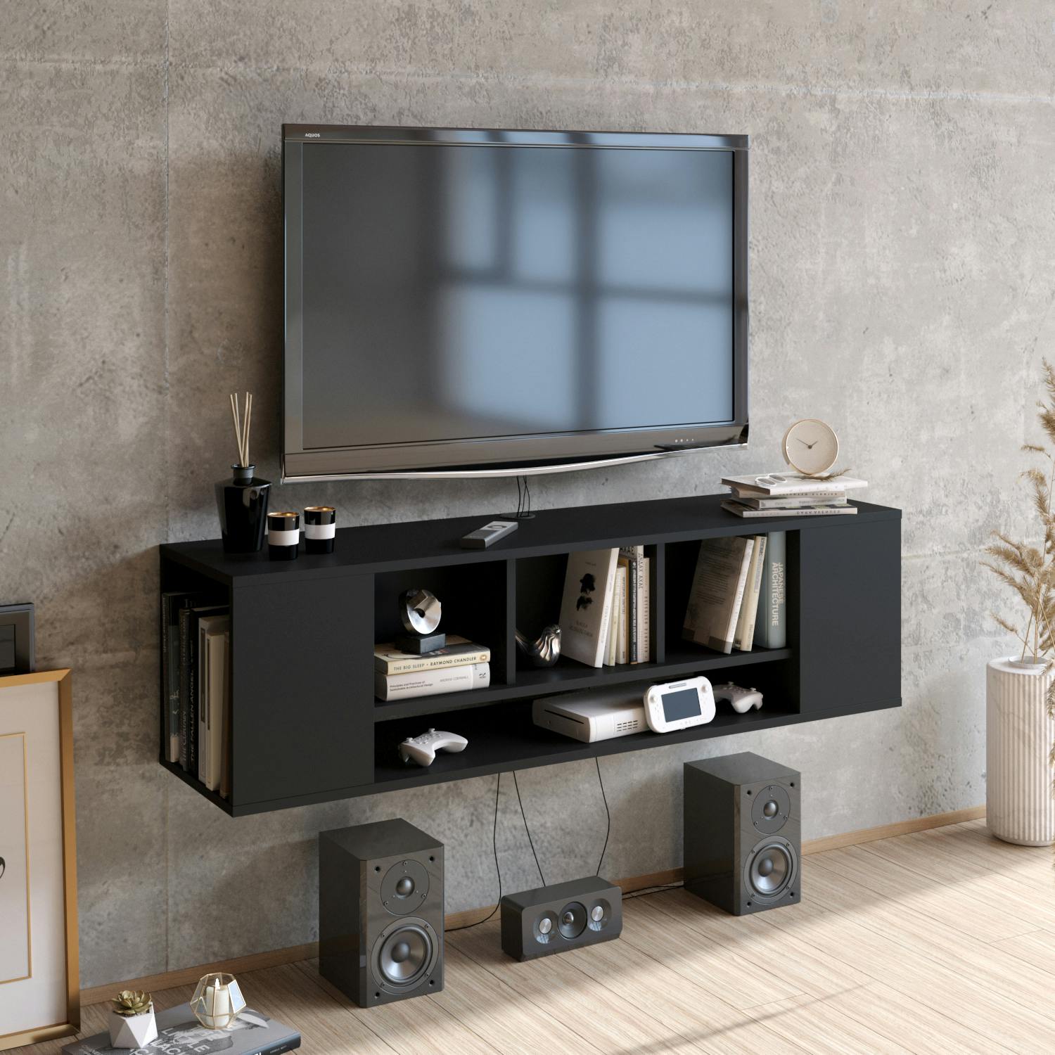 Rackhams Black Paldi Modern Tv Stand Tv Cabinet For Tv's Up To 55"