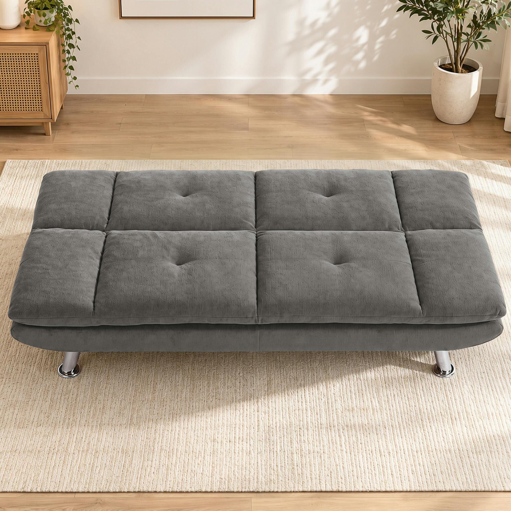 Rackhams Grey Sofa Bed, Chenille Fabric 3 Seater Futon Sofa Bed, Wide Seat,
