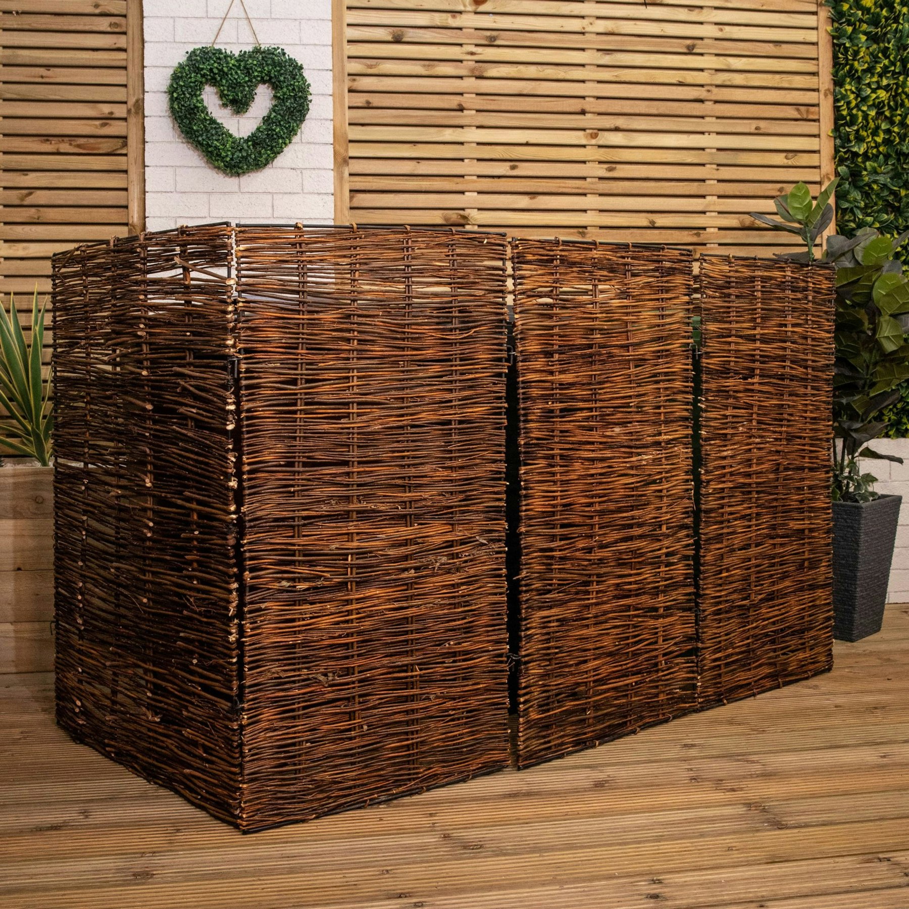 Photos - Garden Furniture Rackhams 1.16m x 1.83m Triple Garden Patio Willow Wheelie Bin Screen Hideaway - Bin Stores