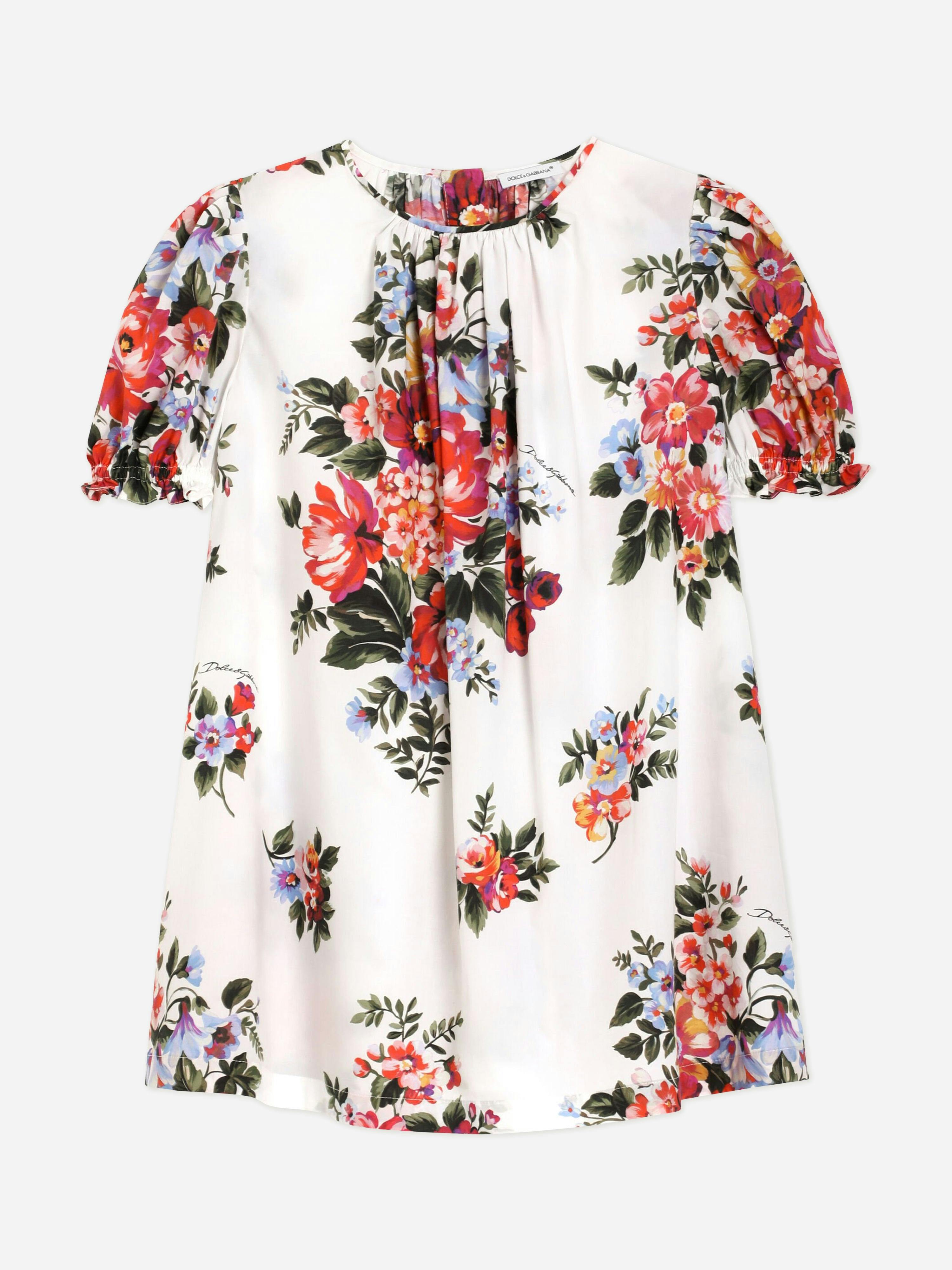 Dolce & Gabbana Kids Girls White Dolce & Gabbana Cotton Floral Print Dress In - 5 Yrs