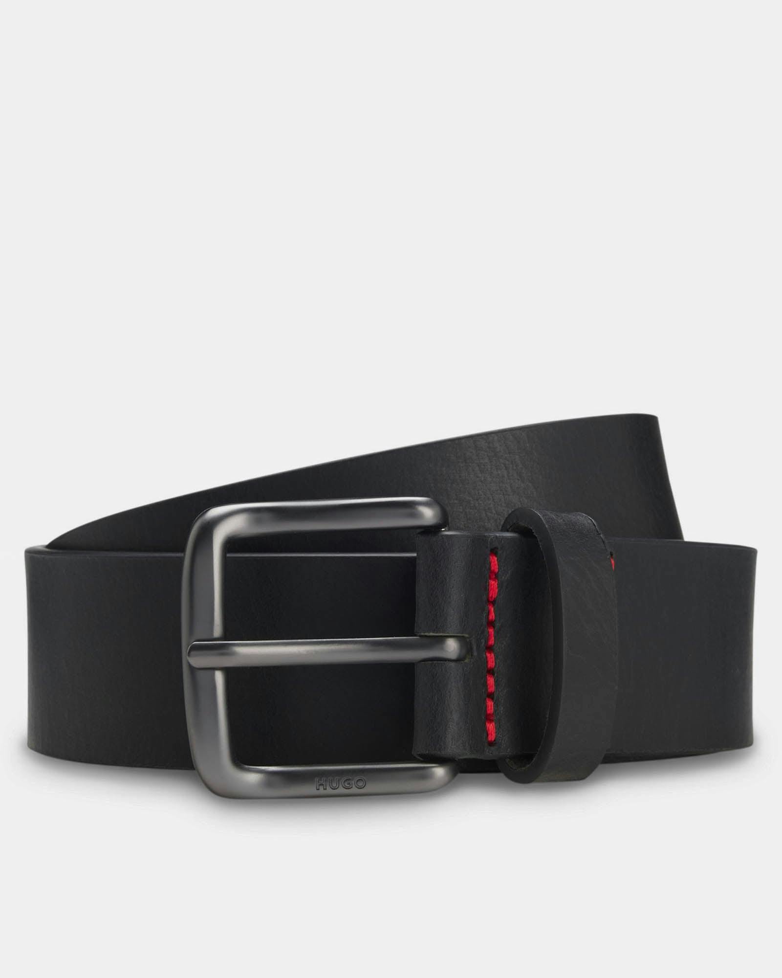 Hugo Men's Black Geffrey Italian-Made Belt In Buffalo Leather With Logo Buckle - 001 - 001 - W38
