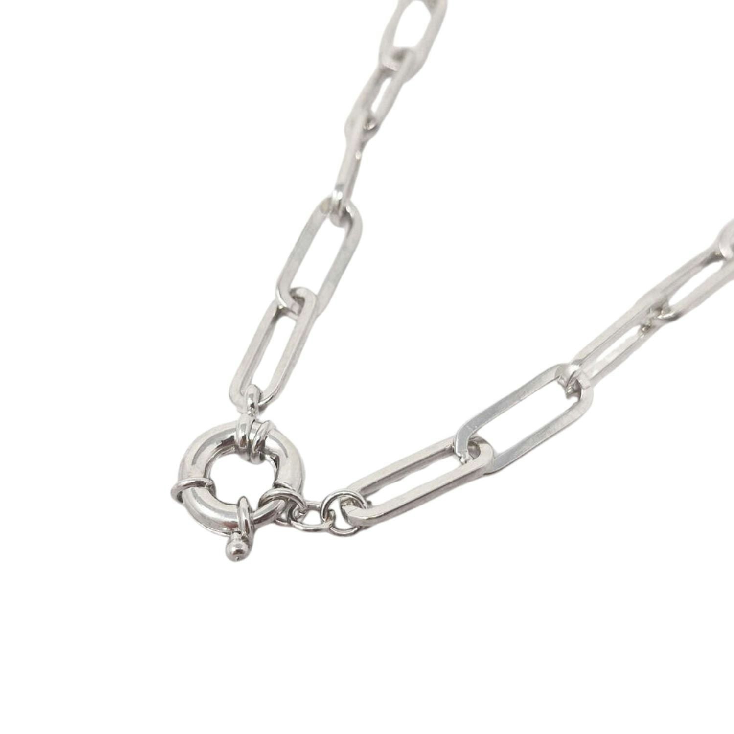 Harfi Silver Statement Rhodium Filled Paperclip Link Necklace 18Ct