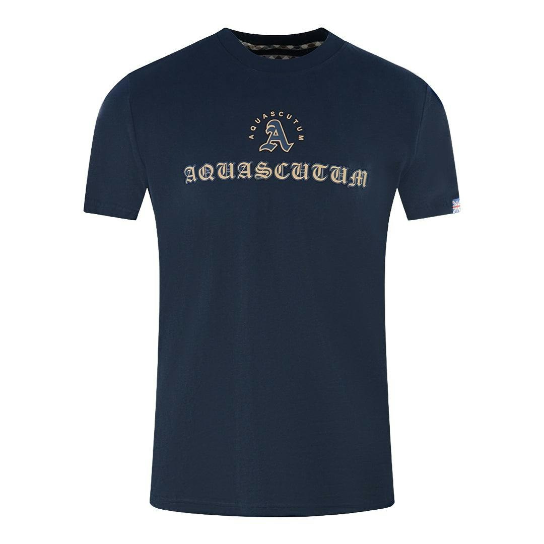 Aquascutum Unisex Blue Adult Script Logo T-Shirt - Navy - M - Navy - 100% Cotton