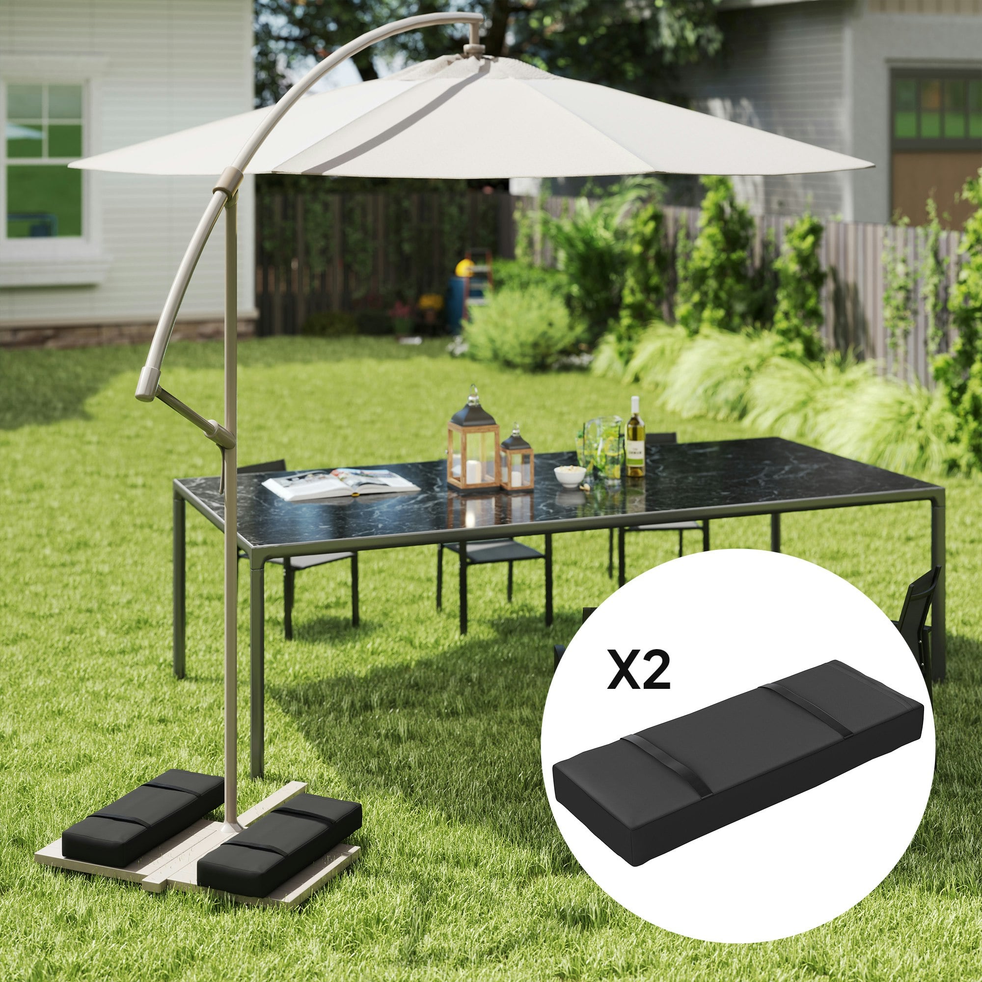 Rackhams Black Parasol Weights Set Of 2, Parasol Base Weights Bags, 25Kg Fillable Sandbag Weights With Handles, Cantilever Umbrella Base Weights,